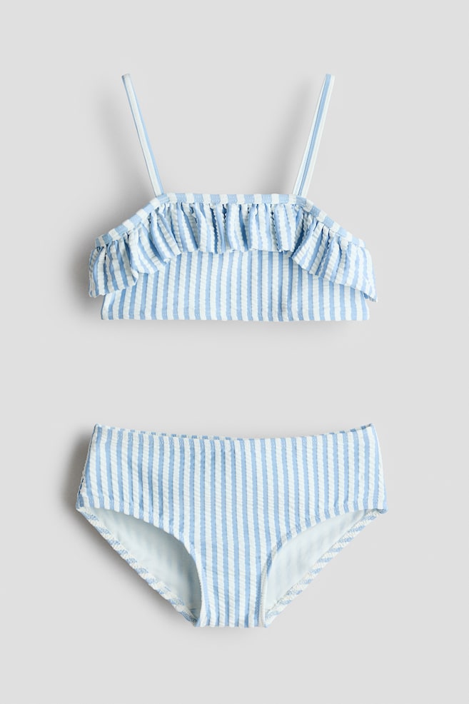 Kostium bikini z falbankami - Jasnoniebieski/Paski/Jasnoróżowy/Białe paski - 1