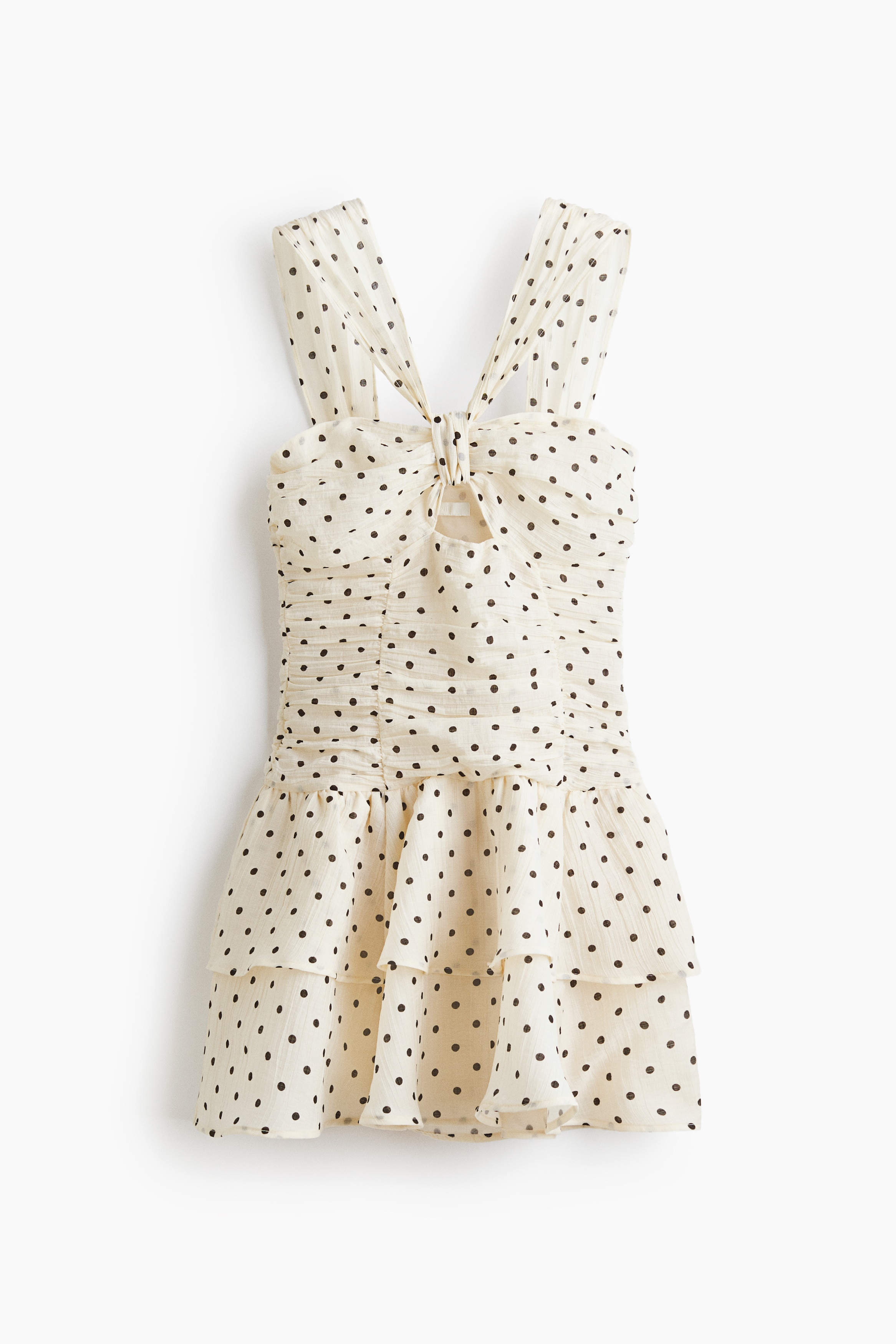 Flared-skirt ruched dress - Light beige/Spotted/Light purple