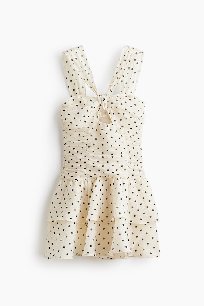 Flared-Skirt Ruched Dress - Light beige/dotted/Light purple - 1