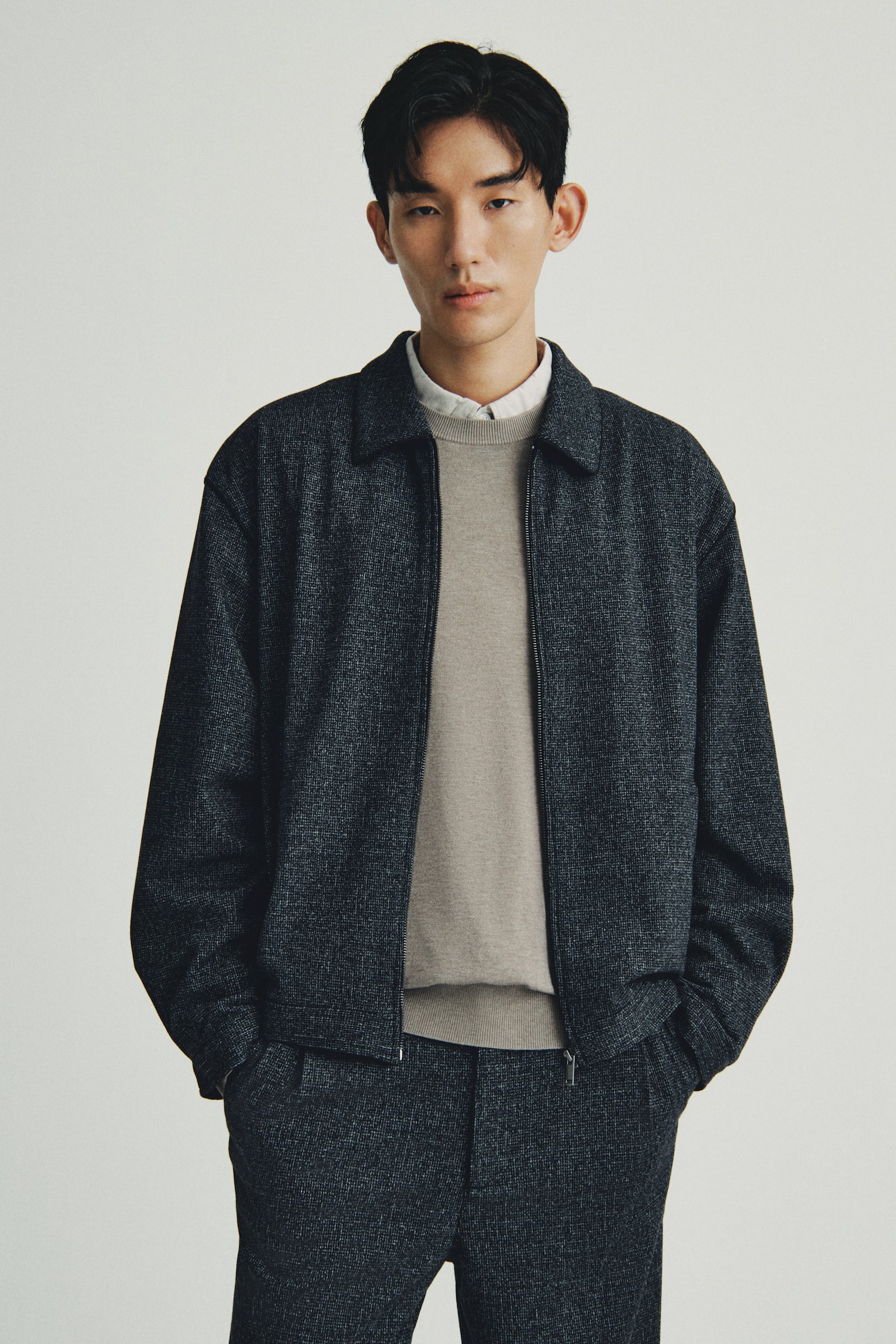 Harrington-style jacket - ブラック／チェック/ブラックメランジ - 1