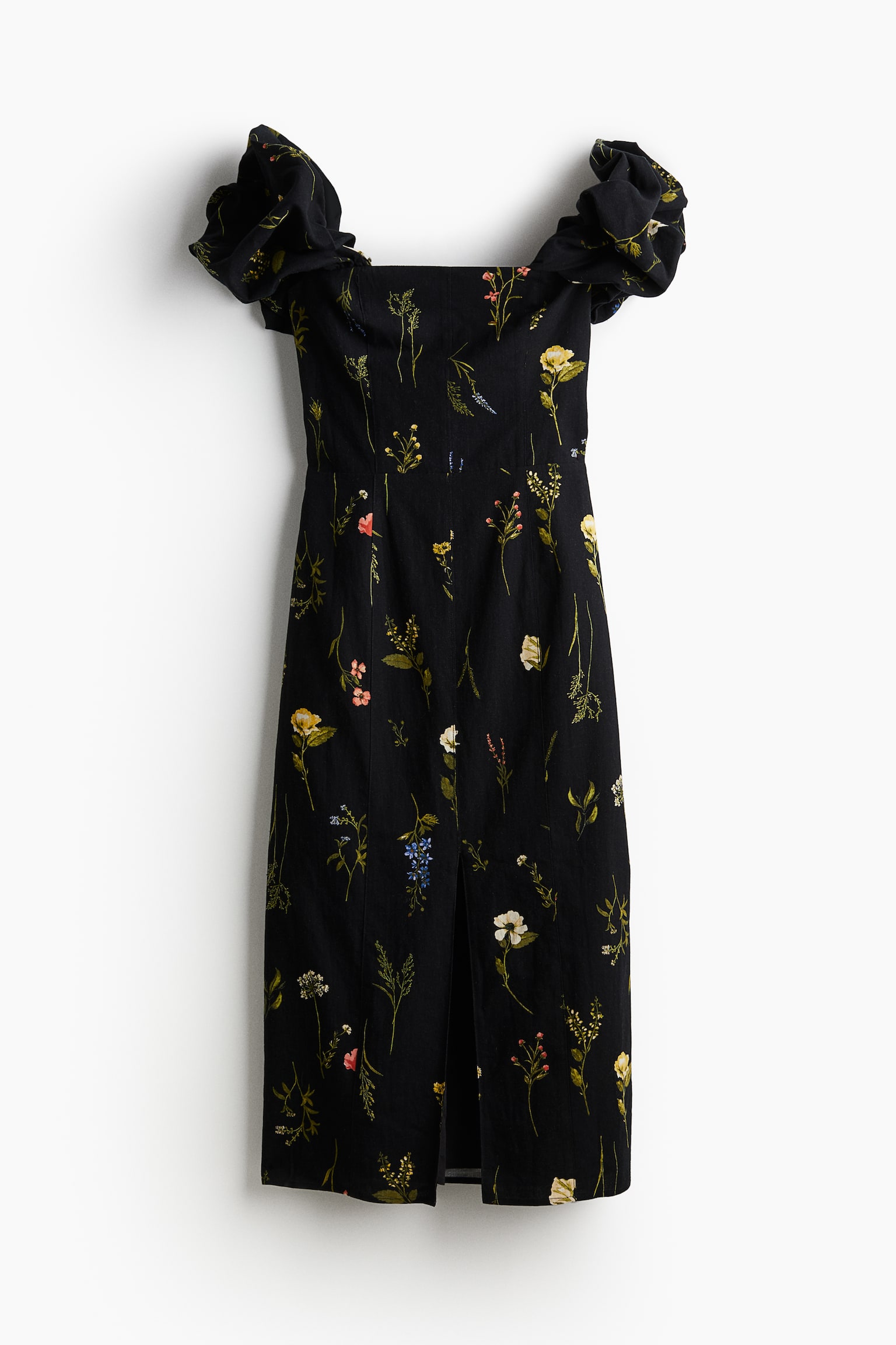 Linen Blend Off the Shoulder Dress - Black/Floral/Cream/Floral/White/Floral - 2