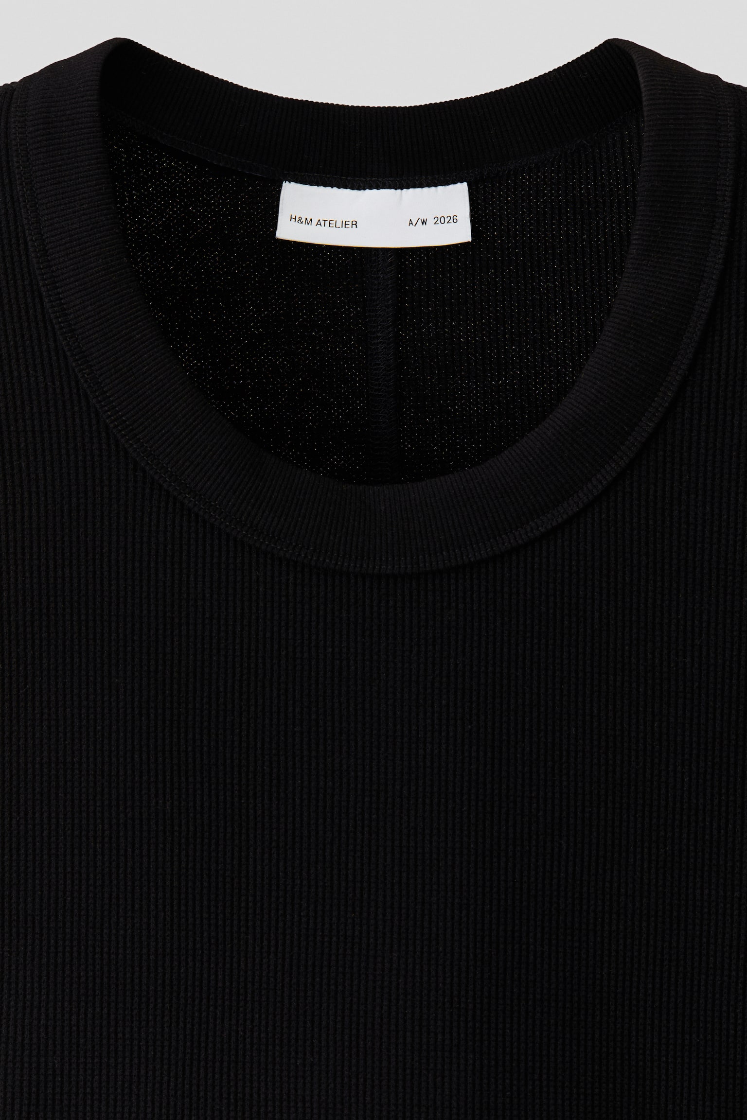 Мужская футболка H&M Slim-Fit Waffled Cotton, цвет: Чёрный — фото 7