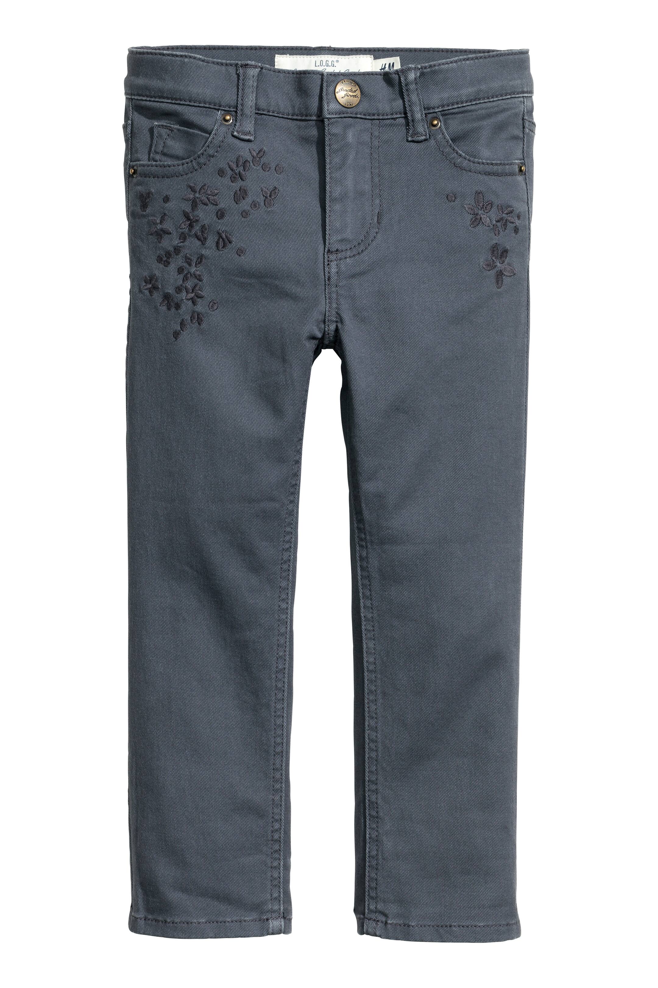 View larger image: Twill trousers with embroidery - Blue-grey - Kids | H&M GB 1