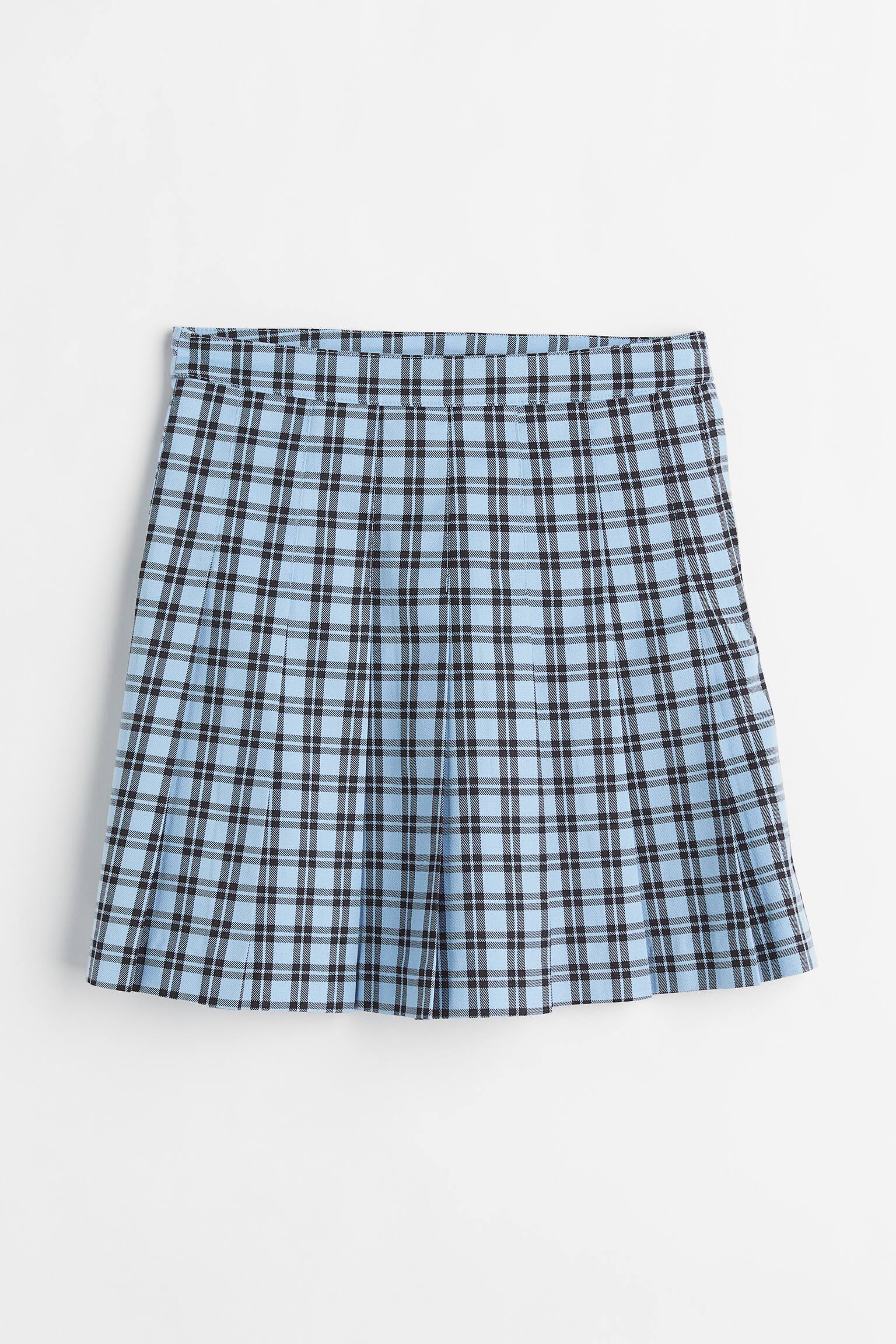 Pleated skirt - Light blue/Checked - 1