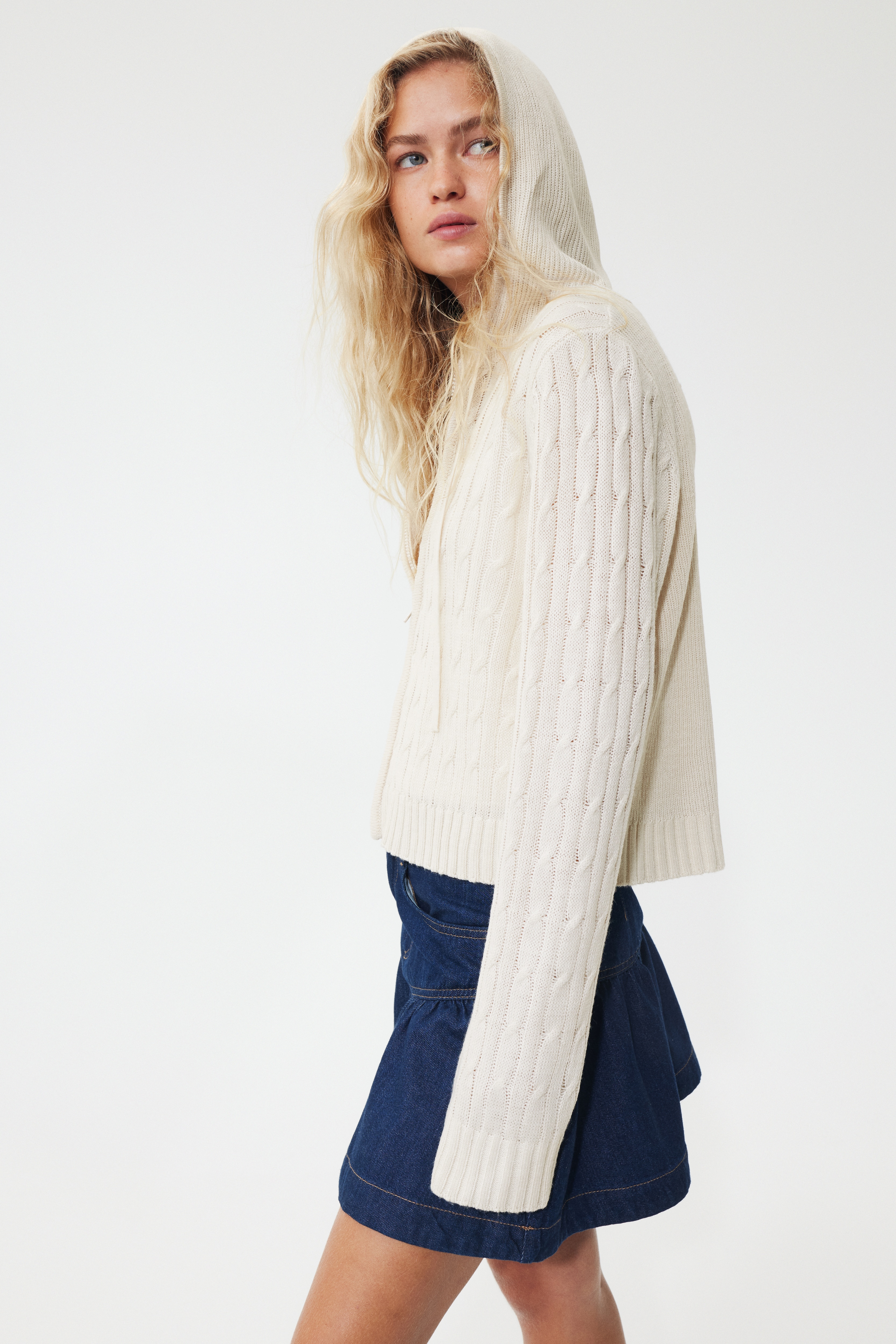 Ladies - Light beige Zip-through hooded cardigan - Size: S  - H&M