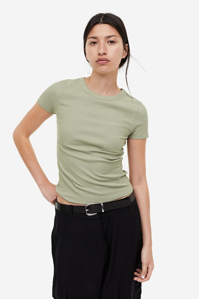 T-shirt côtelé en modal mélangé - Vert sauge/Blanc/Noir/Beige clair chiné/dc/dc/dc - 1