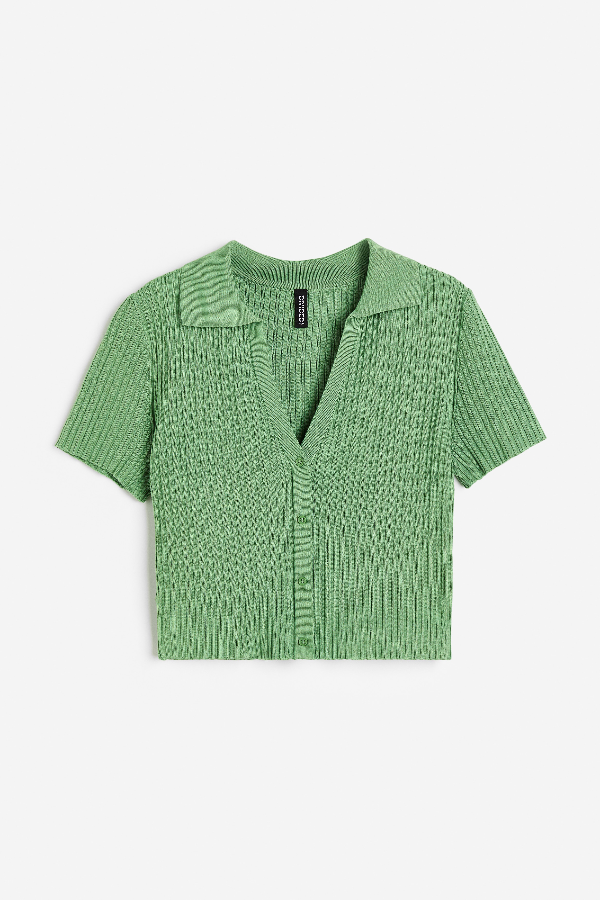 Geripptes Shirt mit Kragen - Kurzarm - Kurz - Grün - Ladies | H&M DE