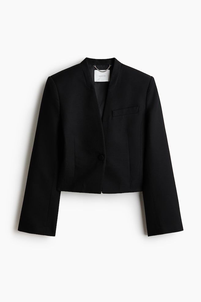 Cropped Belt-Detail Jacket - Black - 1