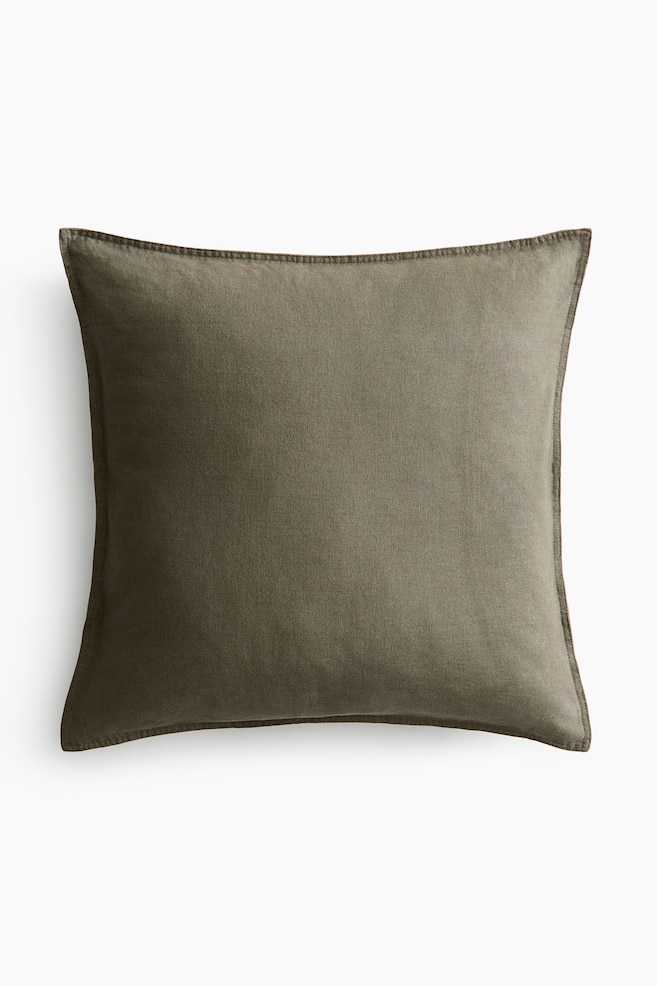 Linen-blend cushion cover - Dark khaki green/Dark brown/Light greige/Light beige - 1