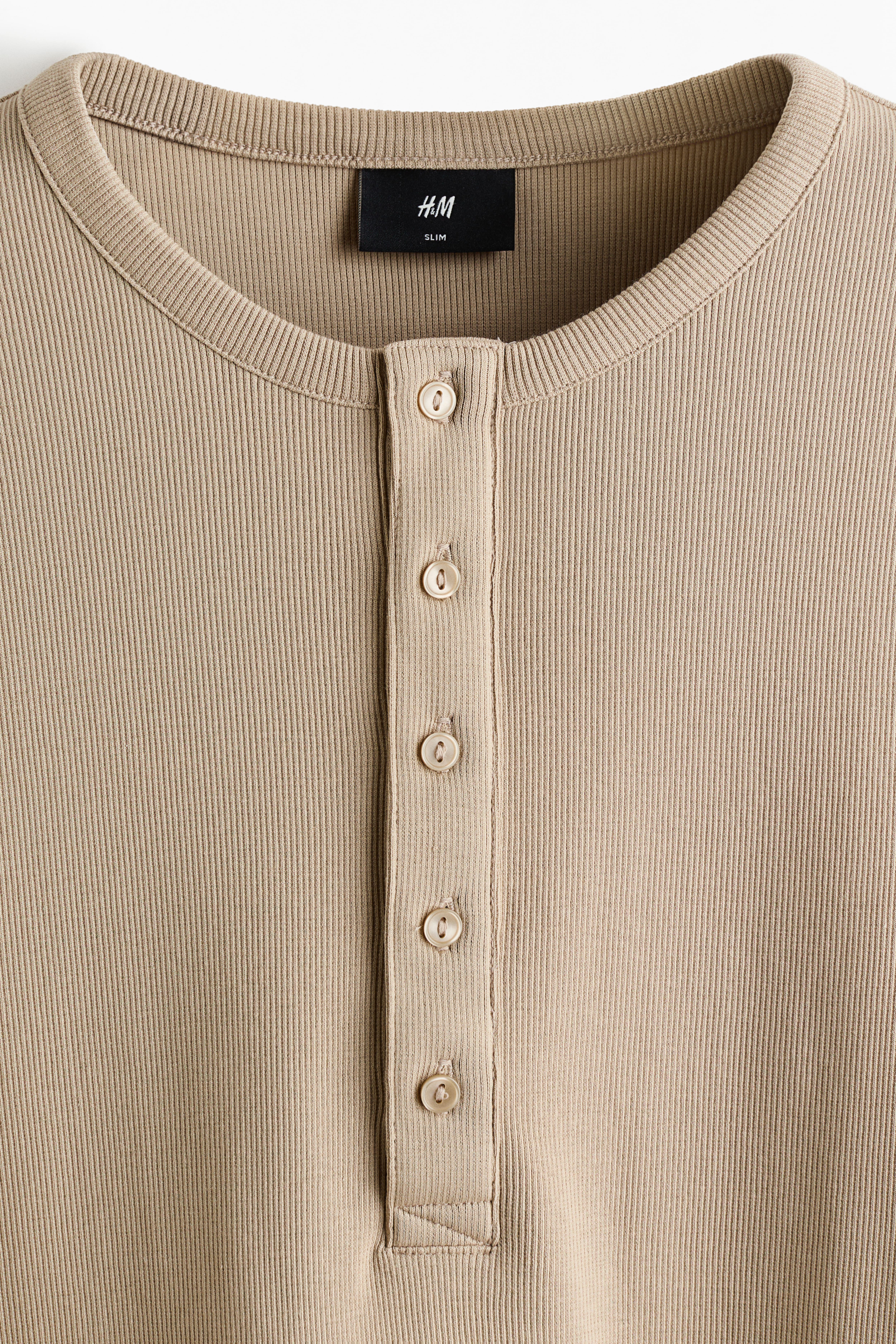 Slim-Fit Ribbed Henley Shirt