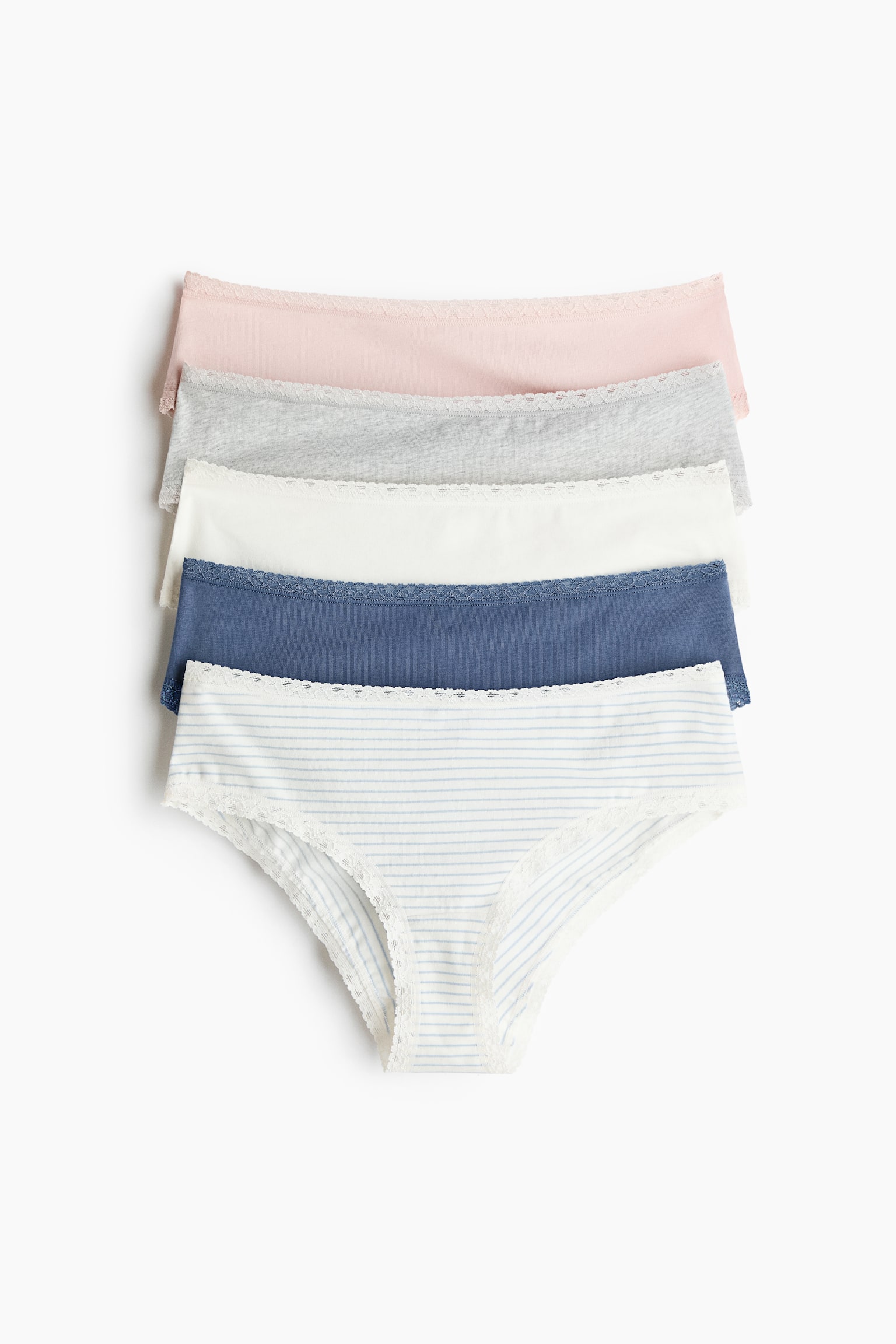 Pack de 5 cuecas Hipster em algodão - Powder pink/Cream striped/Preto/Azul escuro/Floral azul claro/Verde claro/Branco