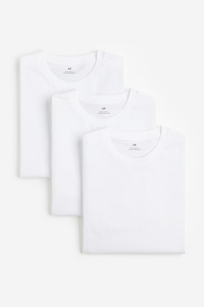 3-pack Regular Fit T-shirts - White/Black/Dark greige/Grey marl/Light beige/dc - 1