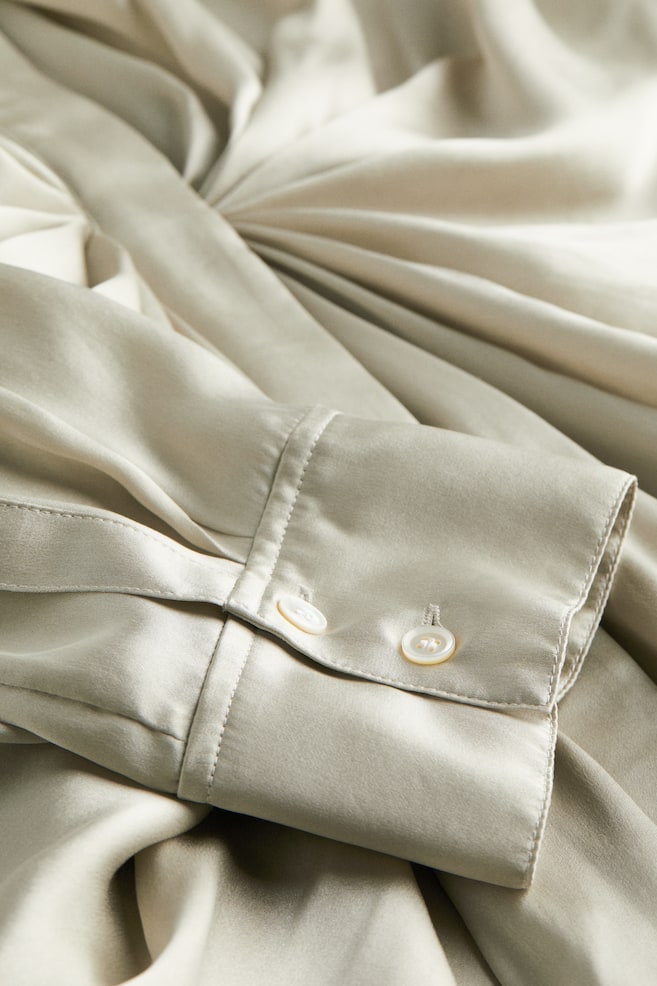 Draperet skjortekjole i silke - Lys beige/Sort - 5