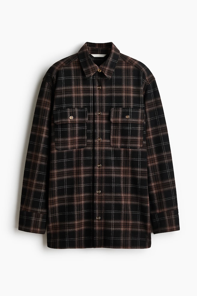 Camisa oversized de franela - Café oscuro/Cuadros/Gris claro/Cuadros - 1