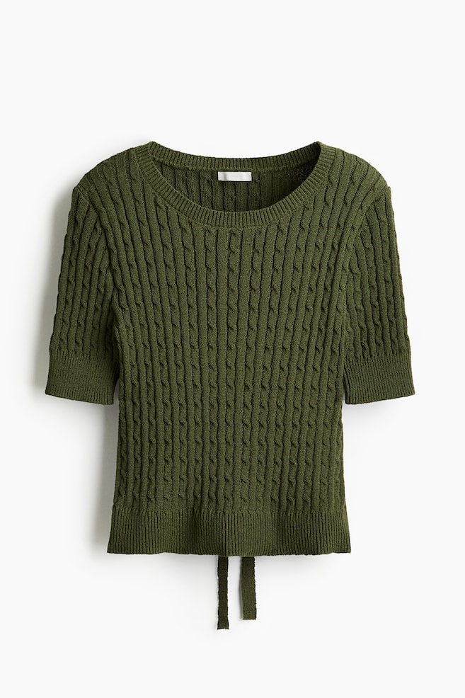 Top in maglia a trecce - Verde kaki/Crema - 1