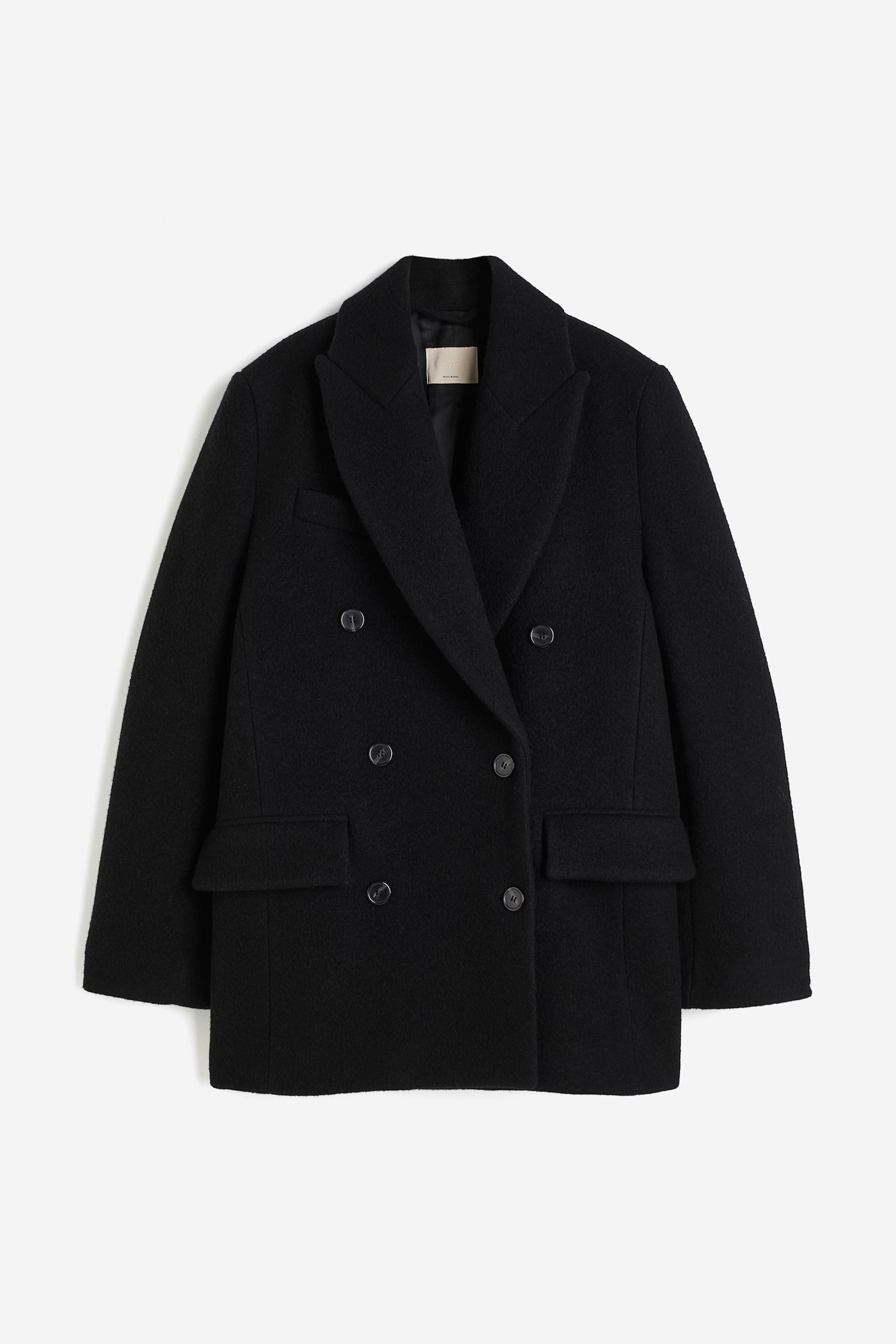 Wool Blend Double Breasted Jacket - Black - 1