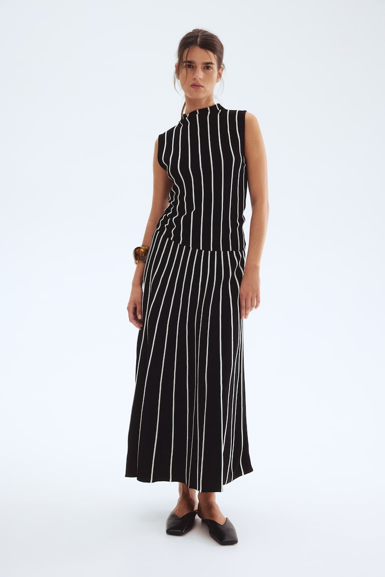 Women's Black/white striped Long Knit Dress | H&M US