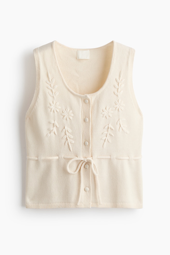 Knitted drawstring-detail top - Cream - 1