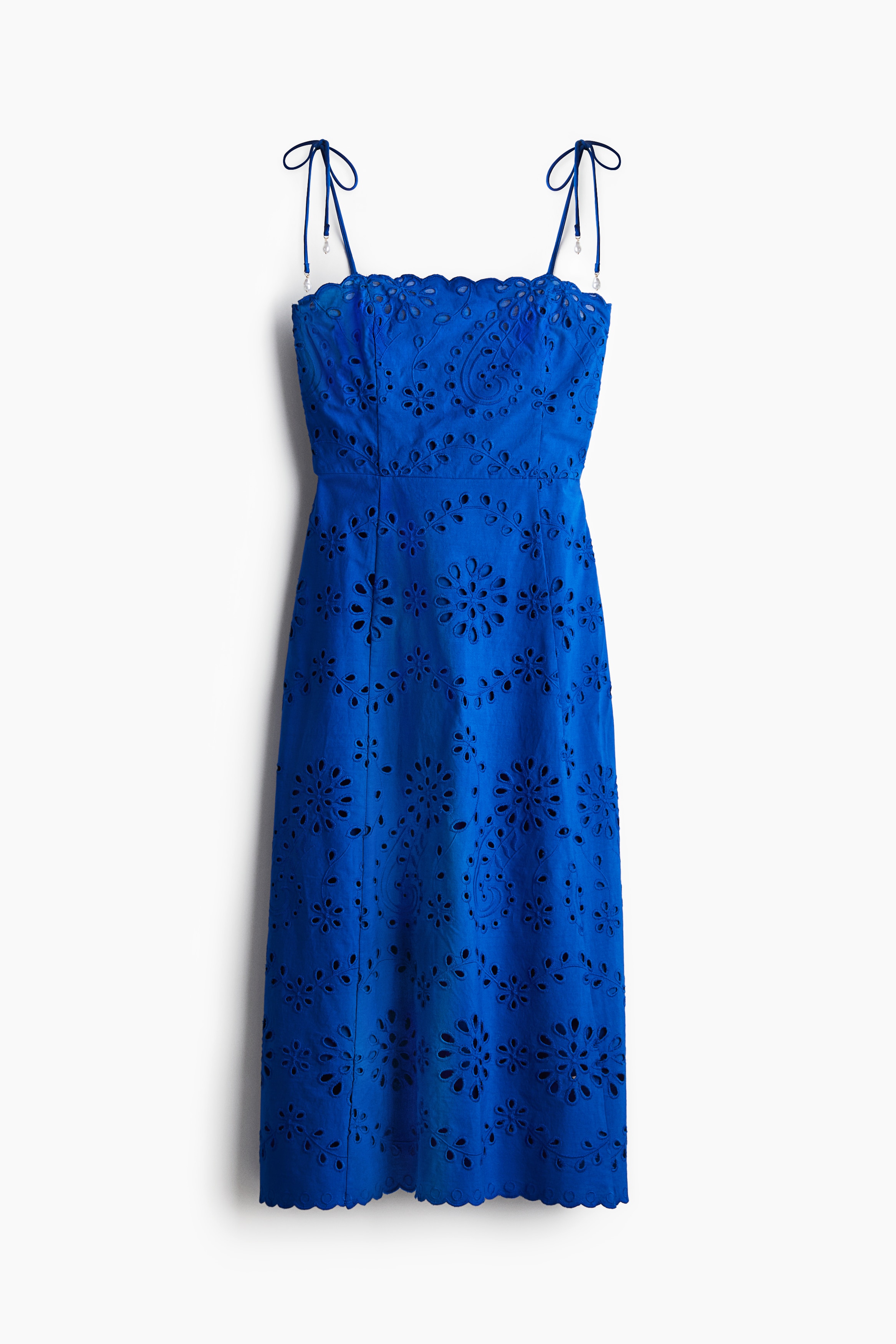 Women's Bright blue Eyelet Embroidered Tie-Shoulder-Strap Dress | H&M US