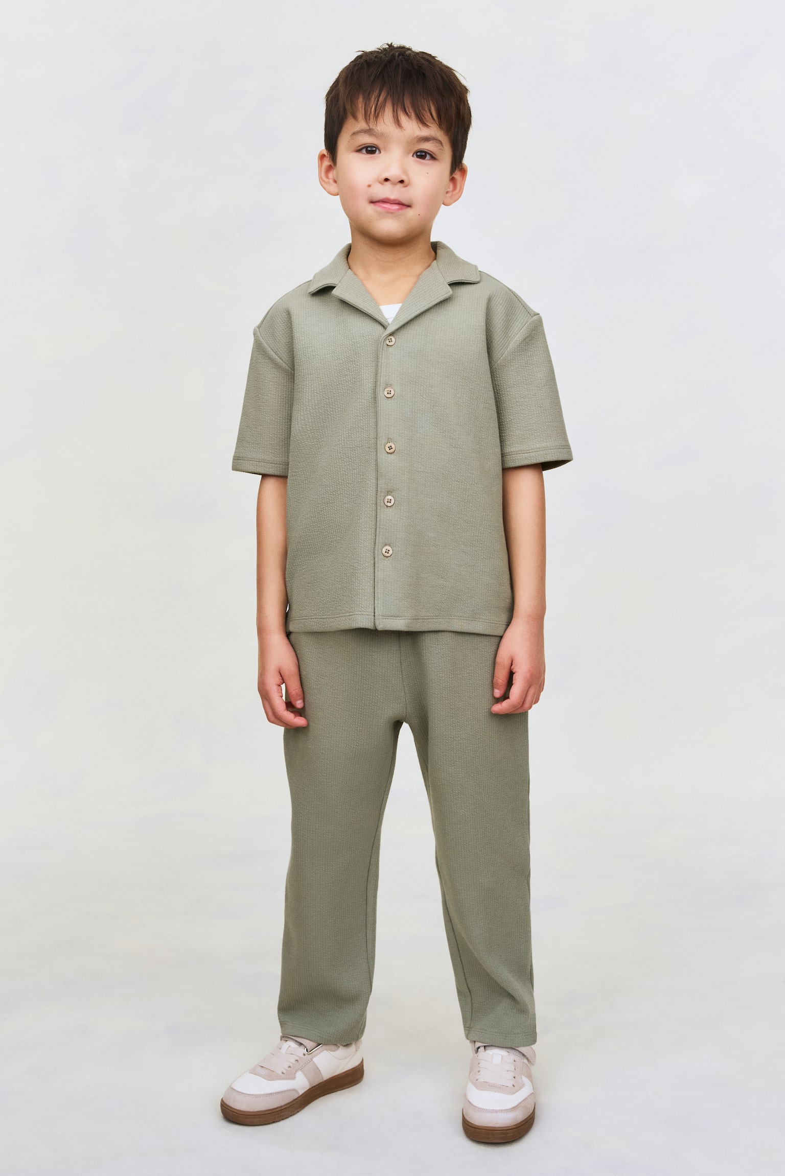 Набір із 2 виробів із фактурної бавовни - Зелений хакі - 1