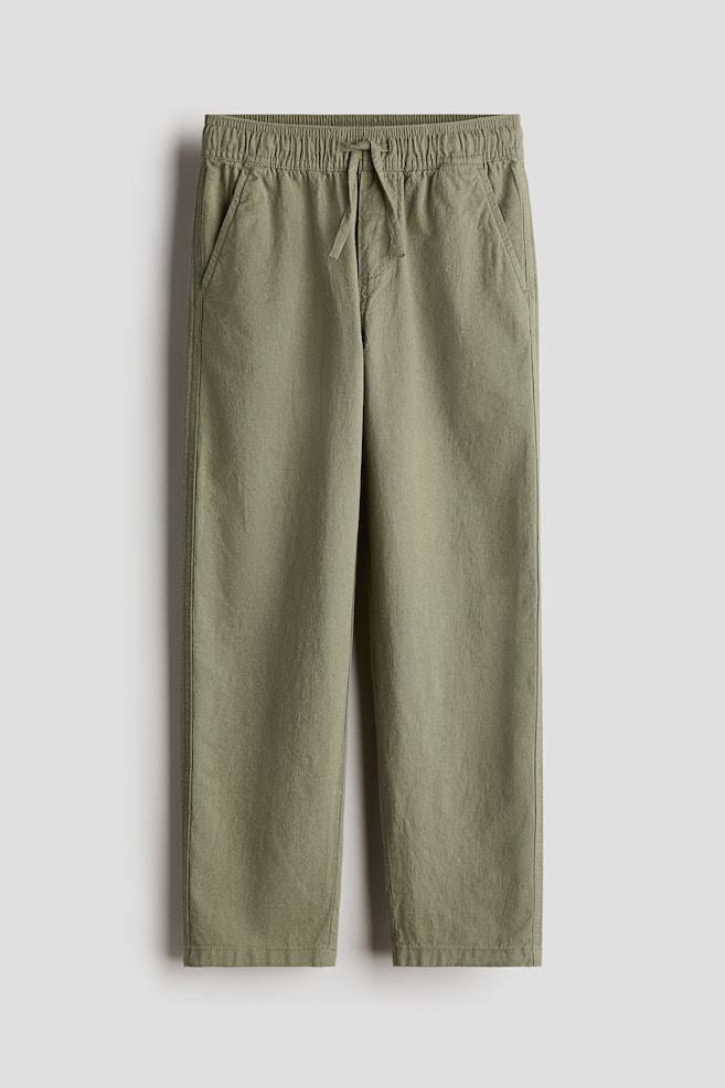 Linen-blend trousers - Khaki green/Light beige/Cream/Navy blue - 1