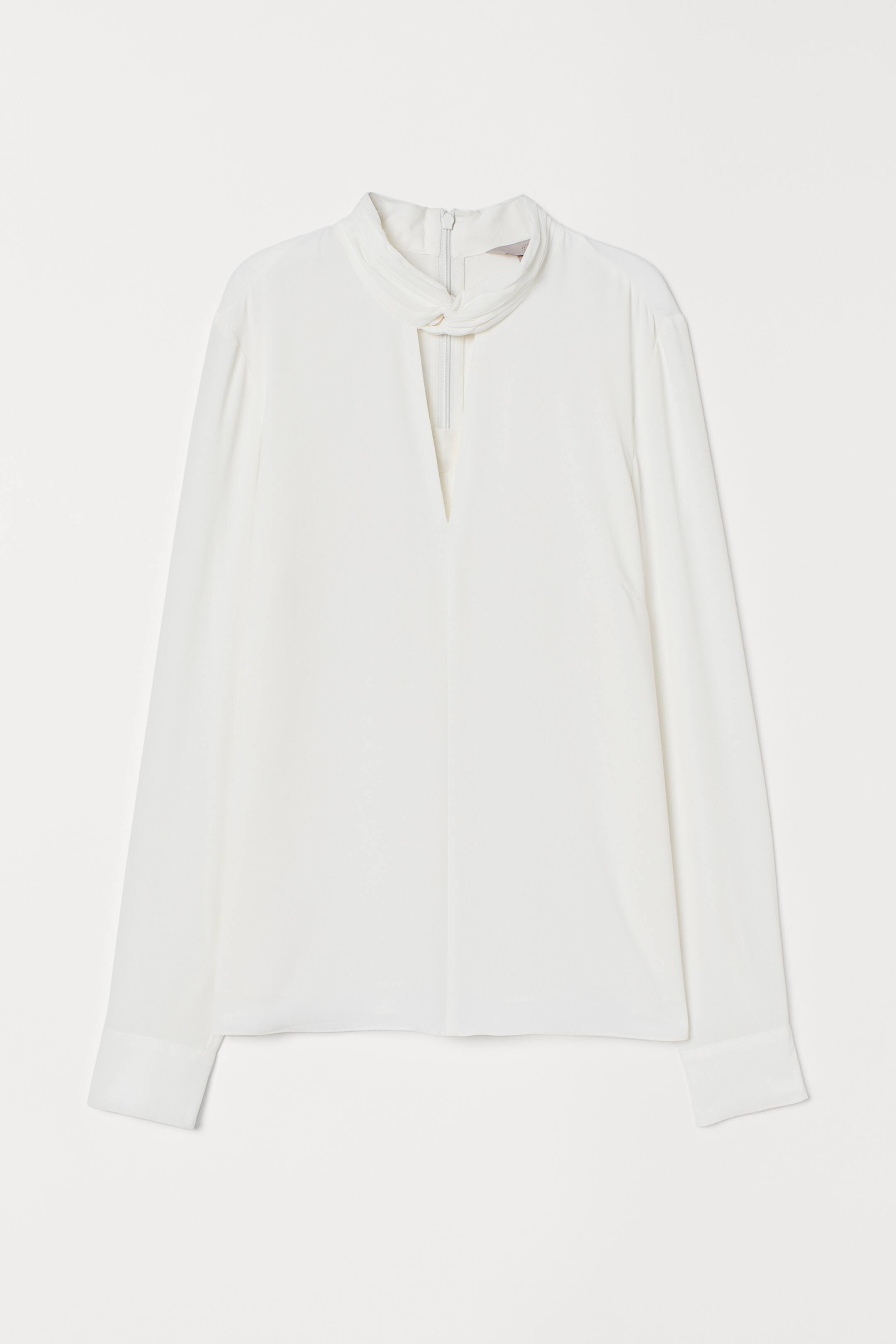 Blouse with a stand-up collar - Long sleeve - White - Ladies | H&M GB