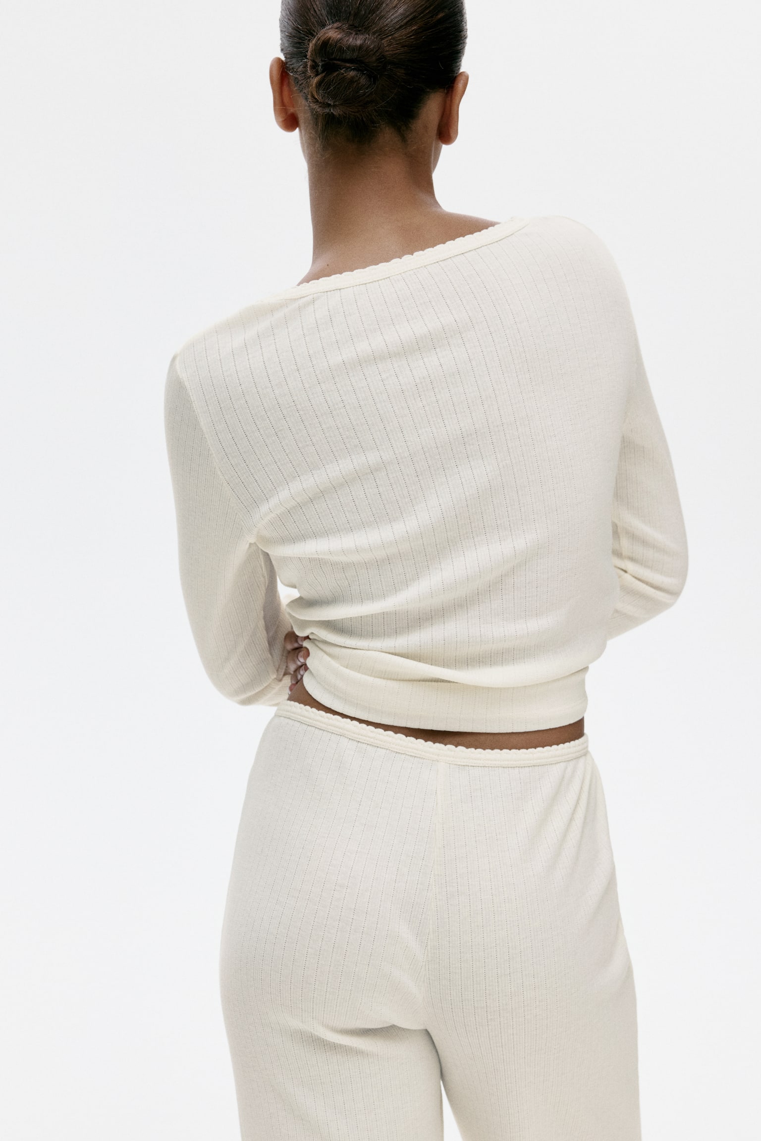 פיג'מת ג'רזי ריב - קרם/חום כהה - 6