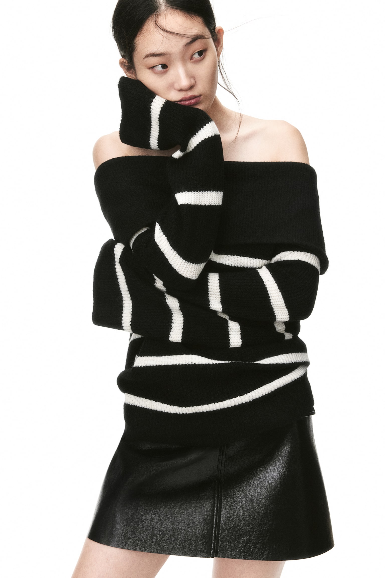 Rib-knit off-the-shoulder jumper - Black/Striped/Cream/Black/Beige marl/Dark grey marl - 5