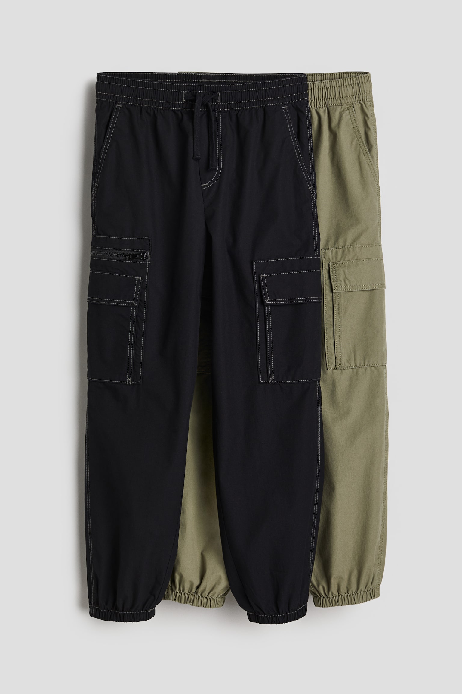 2-pack Loose Fit Cargo Pants - Black/Khaki green - 1