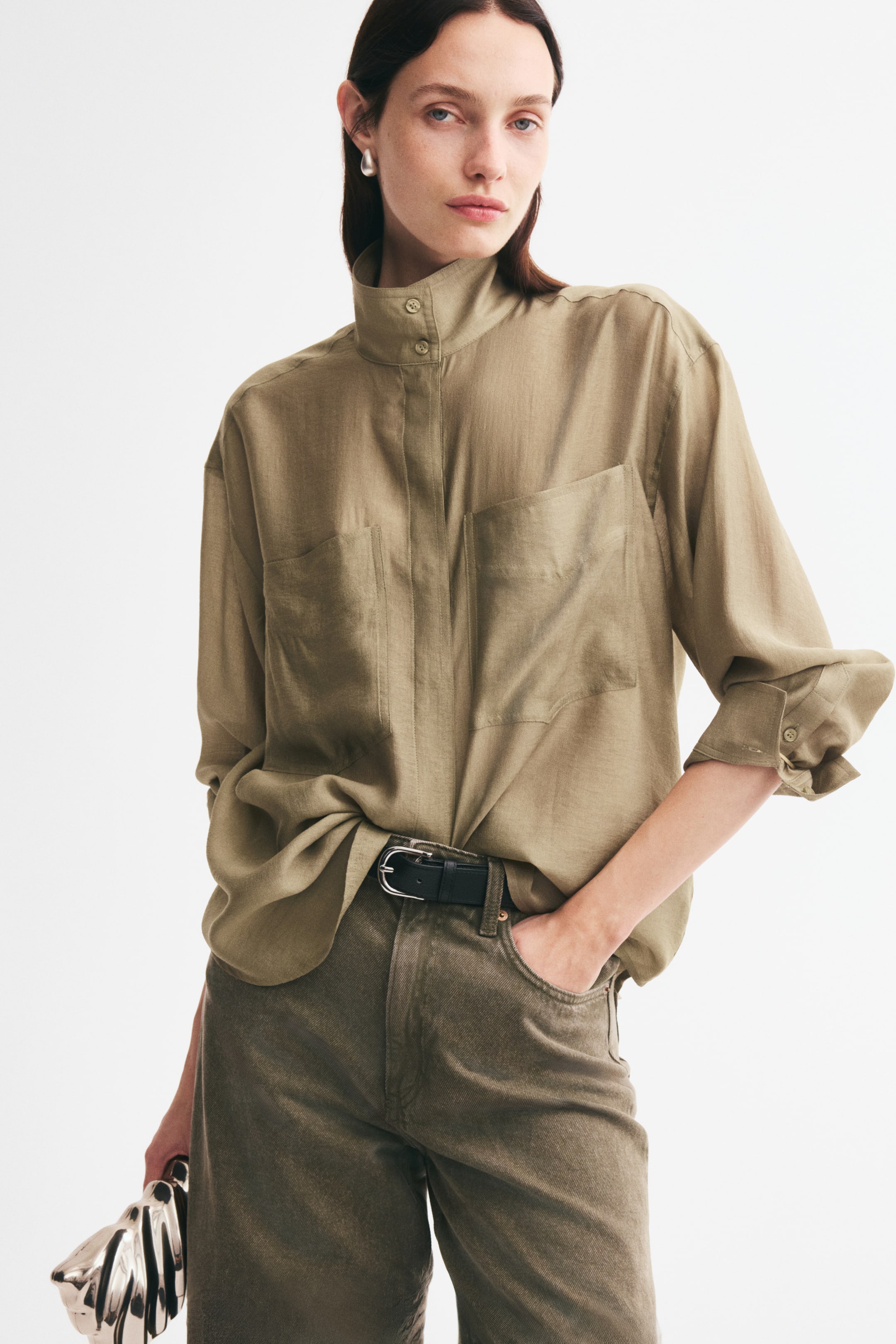 Chemise grande taille à col droit