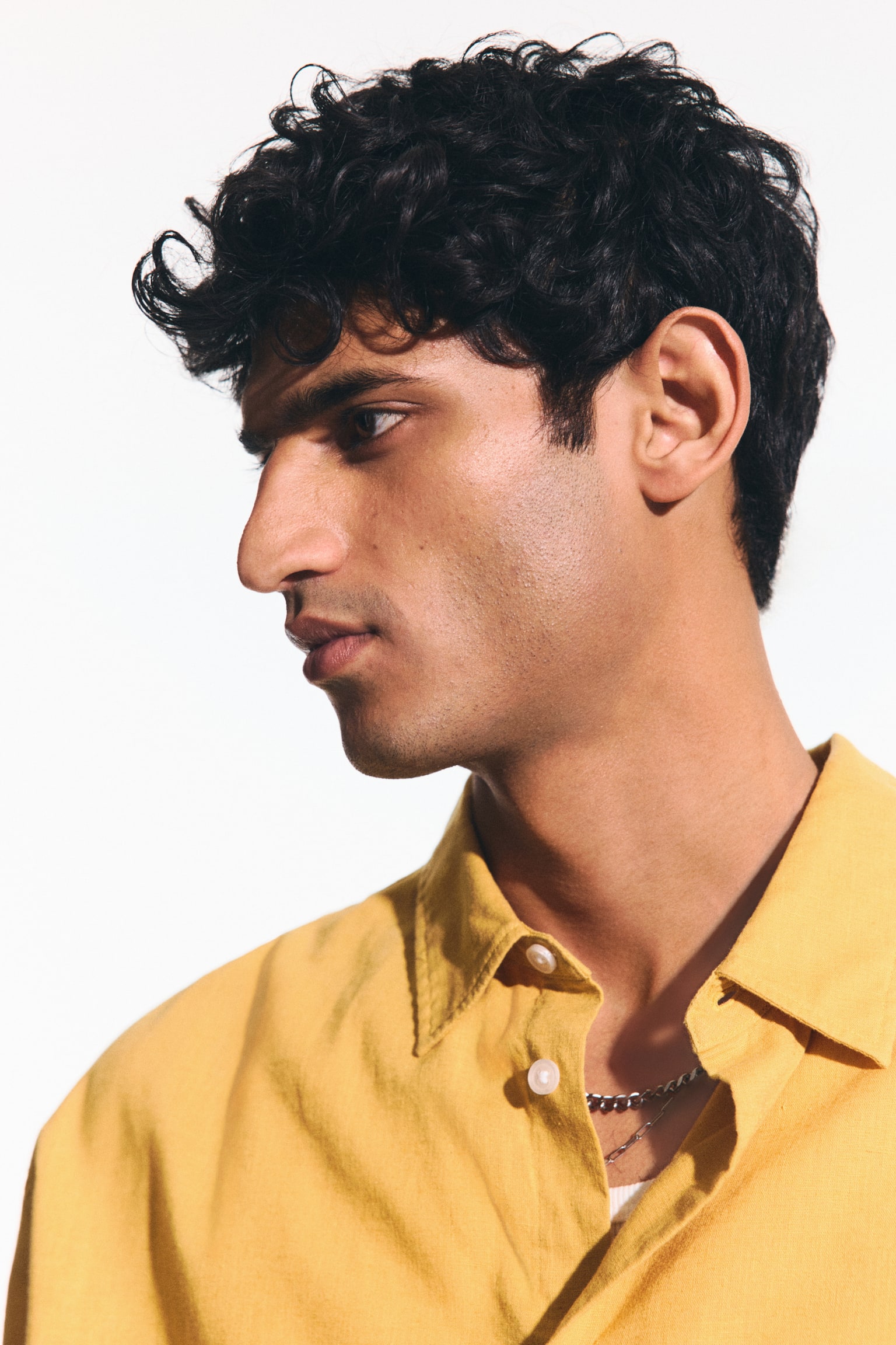Relaxed Fit Linen-blend shirt - Dark yellow/Pink - 7