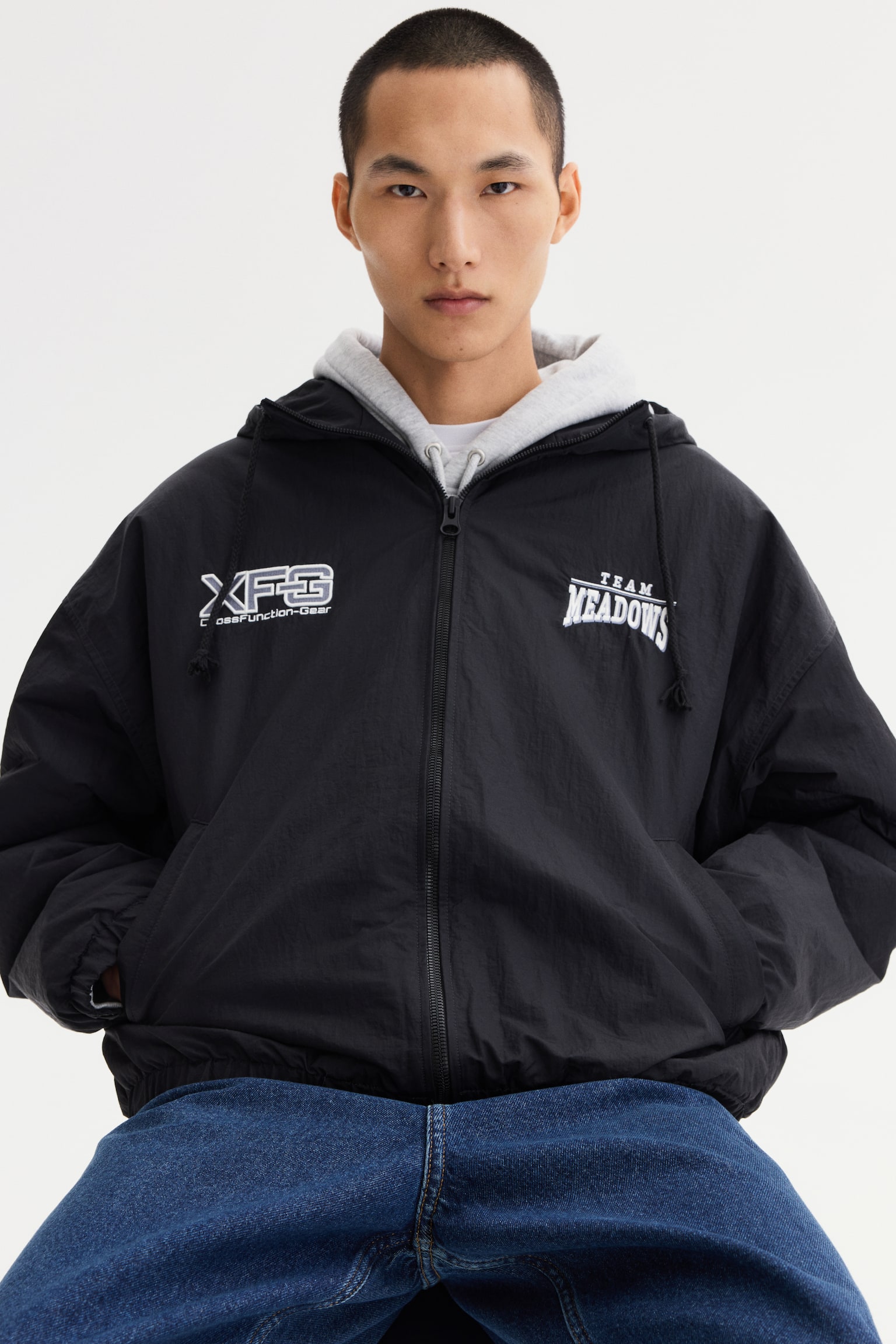 Dolgulu Naylon Rüzgarlık - Siyah/Team Meadows - 3