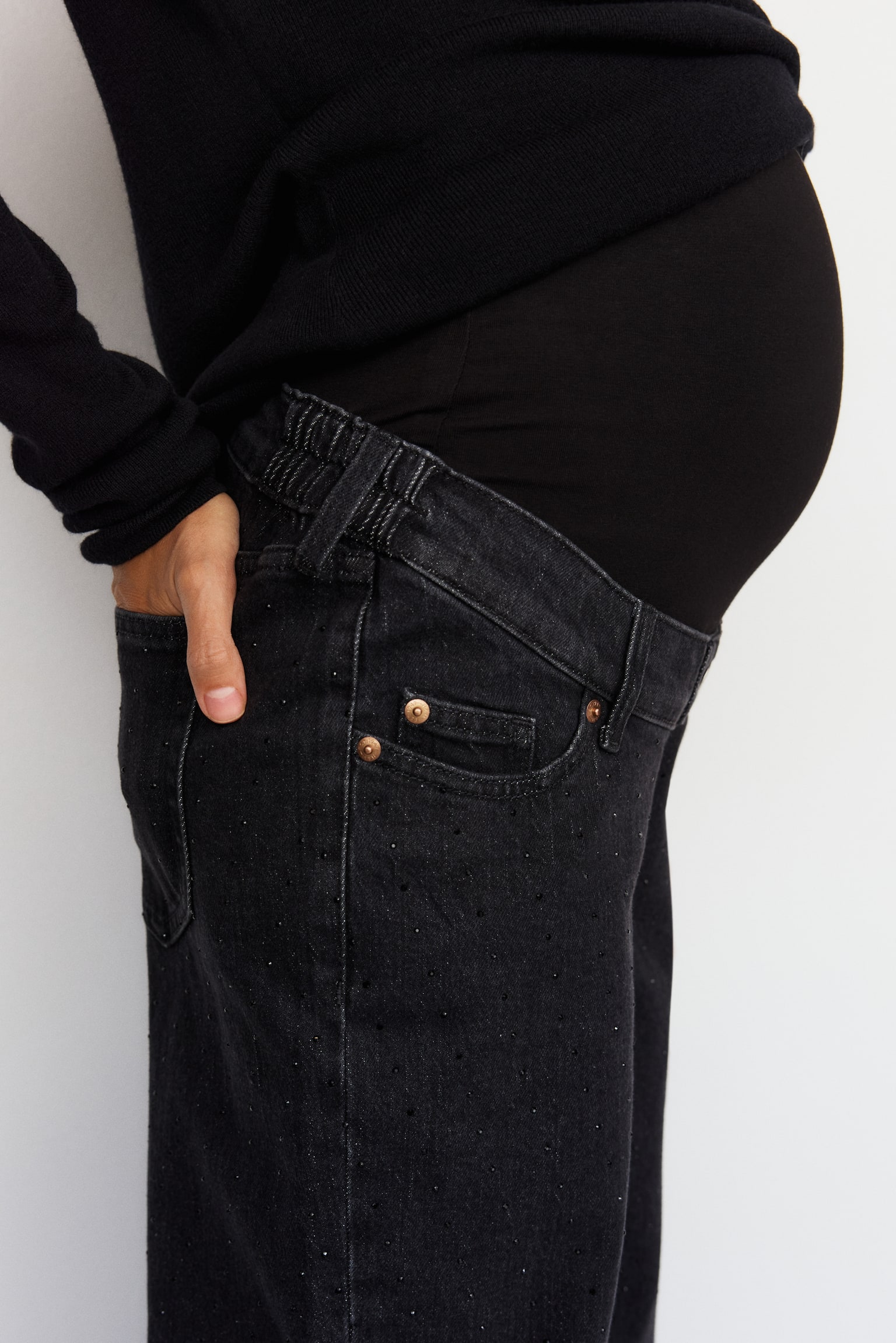 MAMA Wide jeans - שחור משופשף - 7