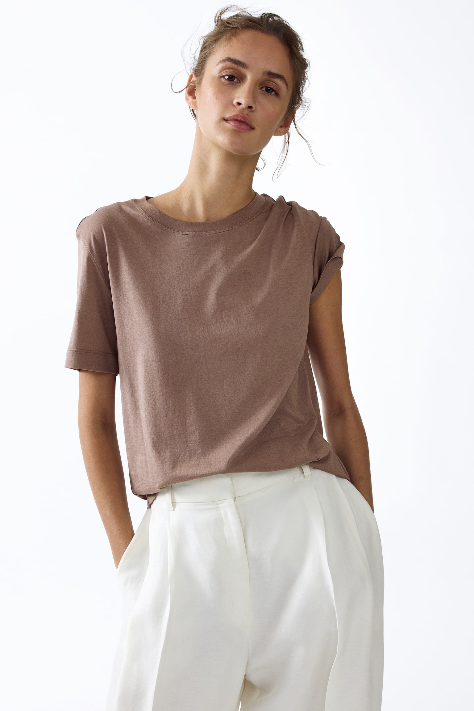 Silk-blend T-shirt - Mole/Light beige/White/Dark brown/Black/Navy blue - 4