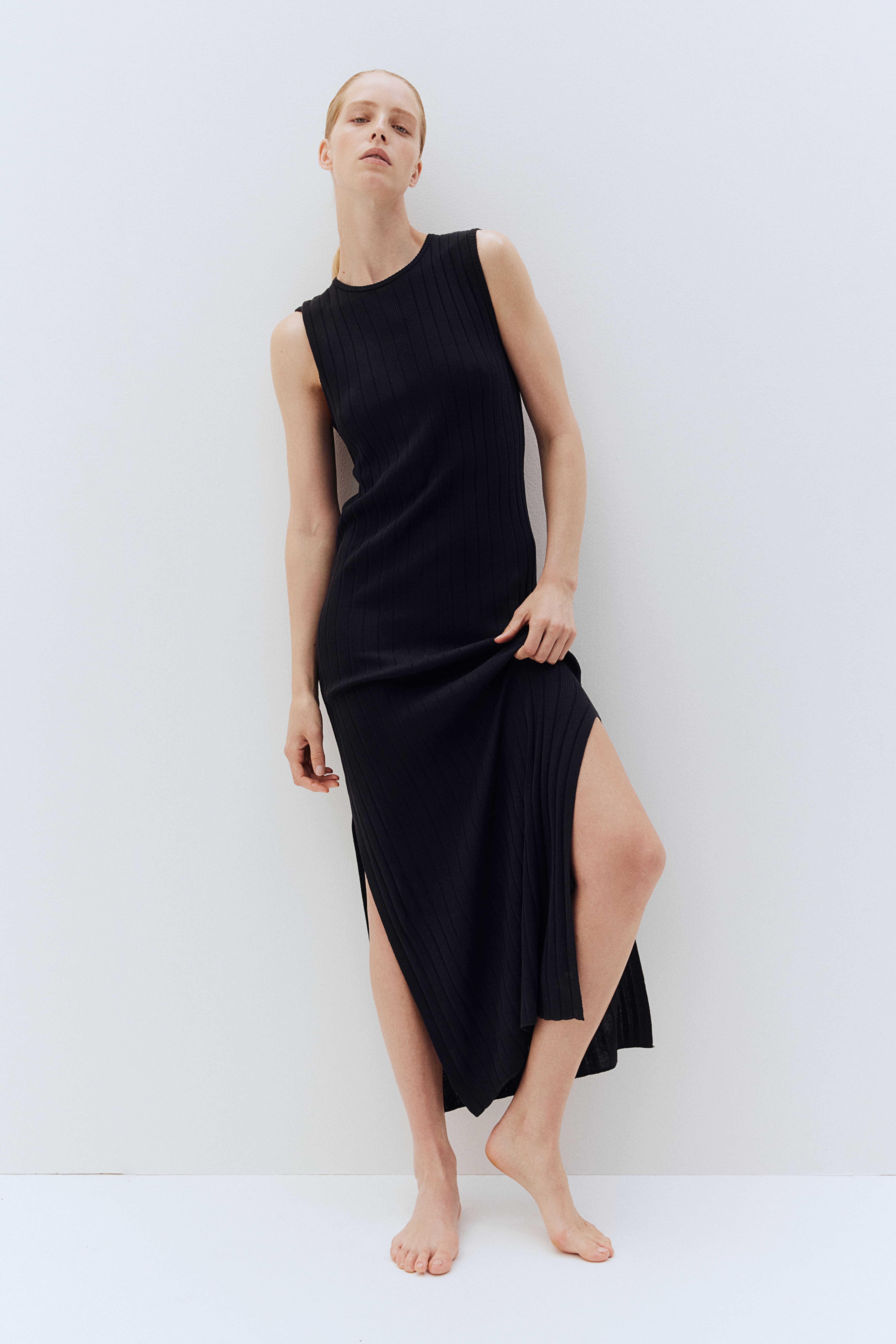 Black ribbed knit dress best sale