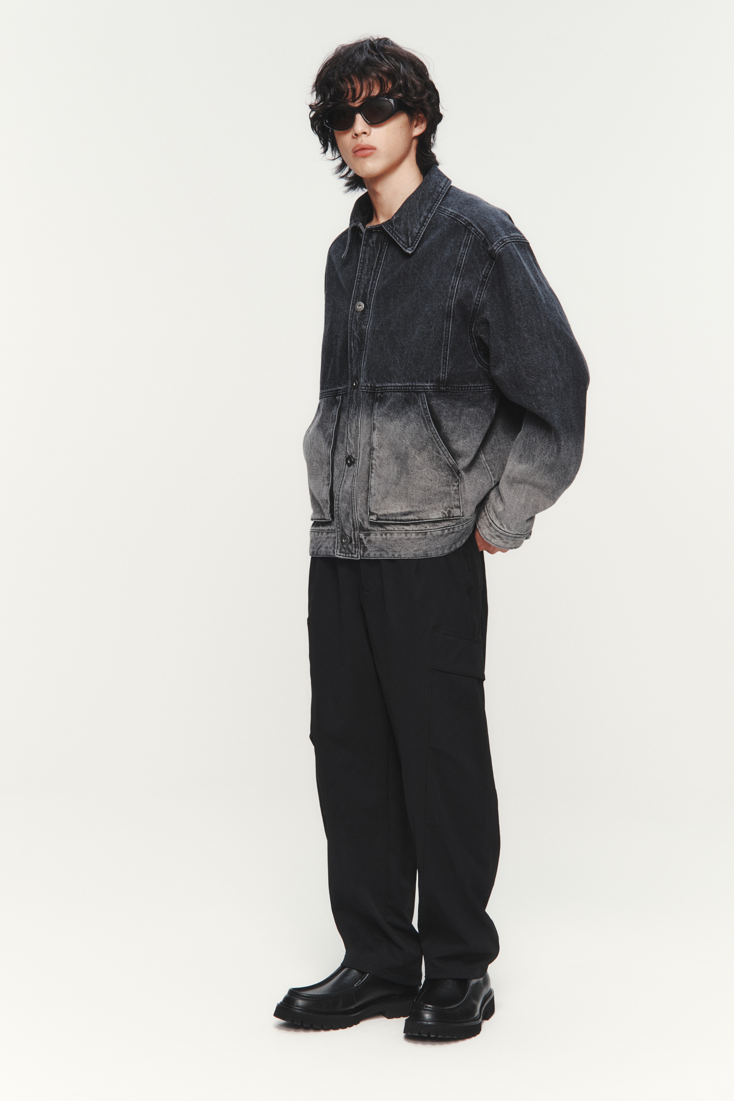 Loose-Fit Cargo Pants - Black/Beige