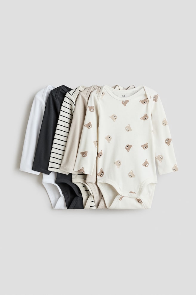 5-pack long-sleeved bodysuits - Dark grey/Bears/Green/Dinosaurs/Pink/Cherries/Navy blue/Strawberries/Blue/Vehicles/Pink/Apples/Light beige/Giraffes - 1