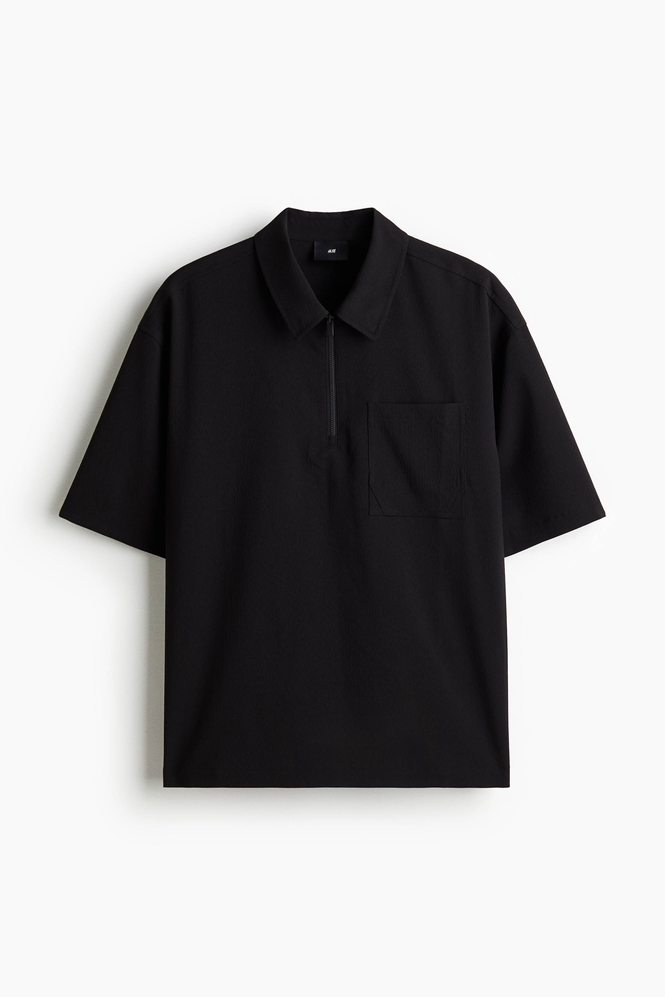 Loose-Fit Crinkled Half-Zip Polo Shirt - Black/Mole/Dark turquoise