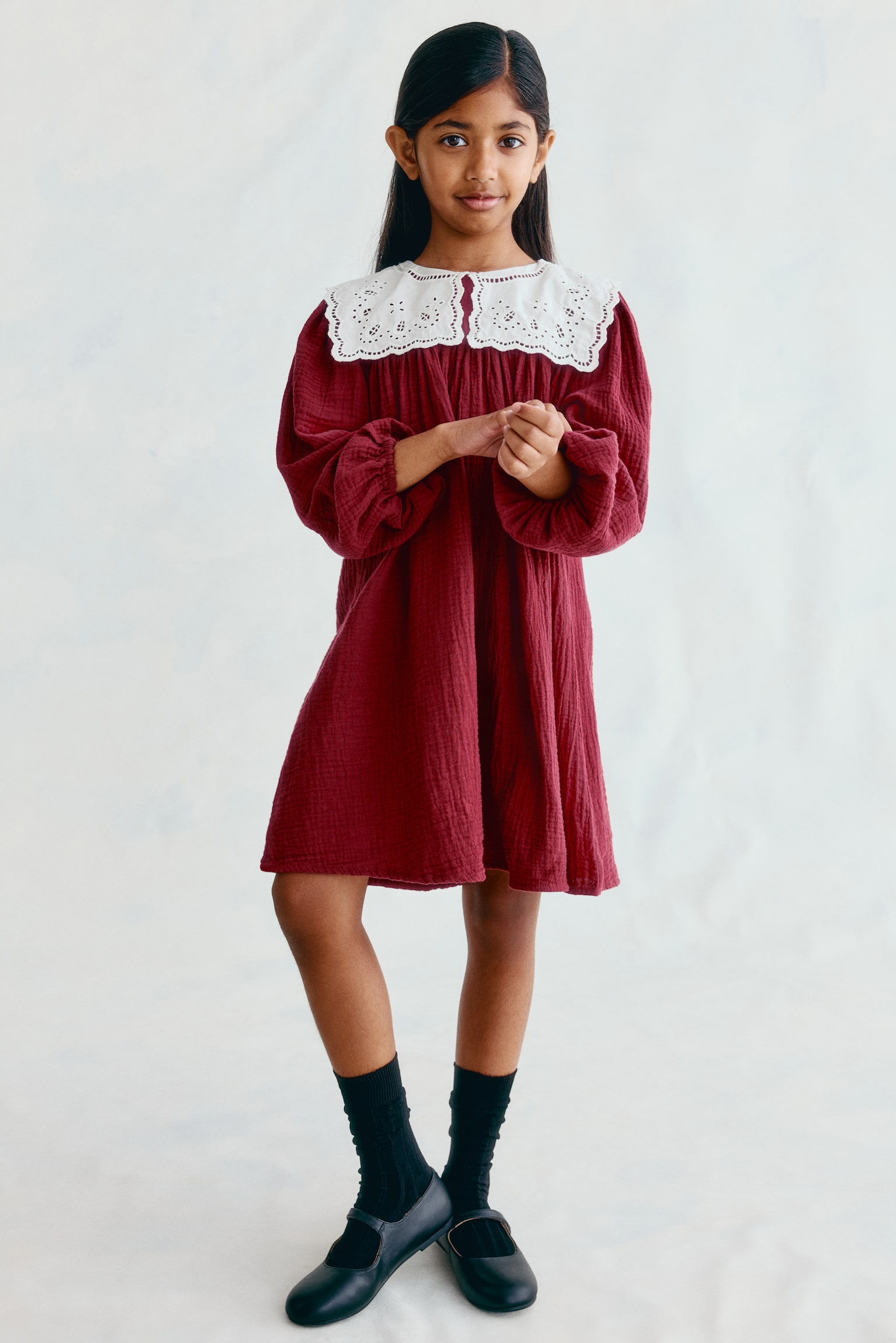 Детское платье H&M Vintage-Collar Muslin, цвет: Красный / Белый — фото 2