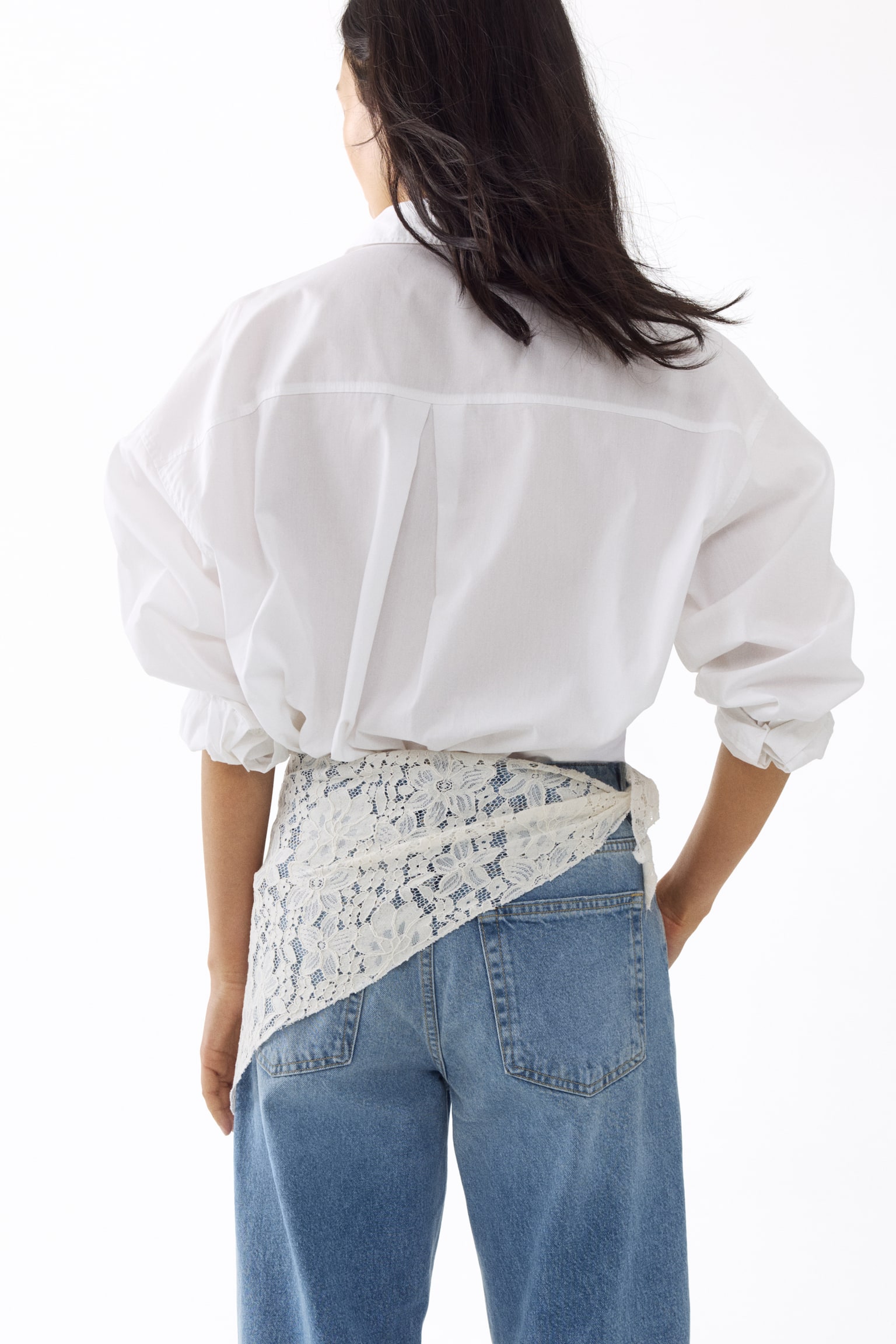 Straight High Waist Jeans avec foulard - Bleu denim clair/blanc/Bleu denim/orange - 6