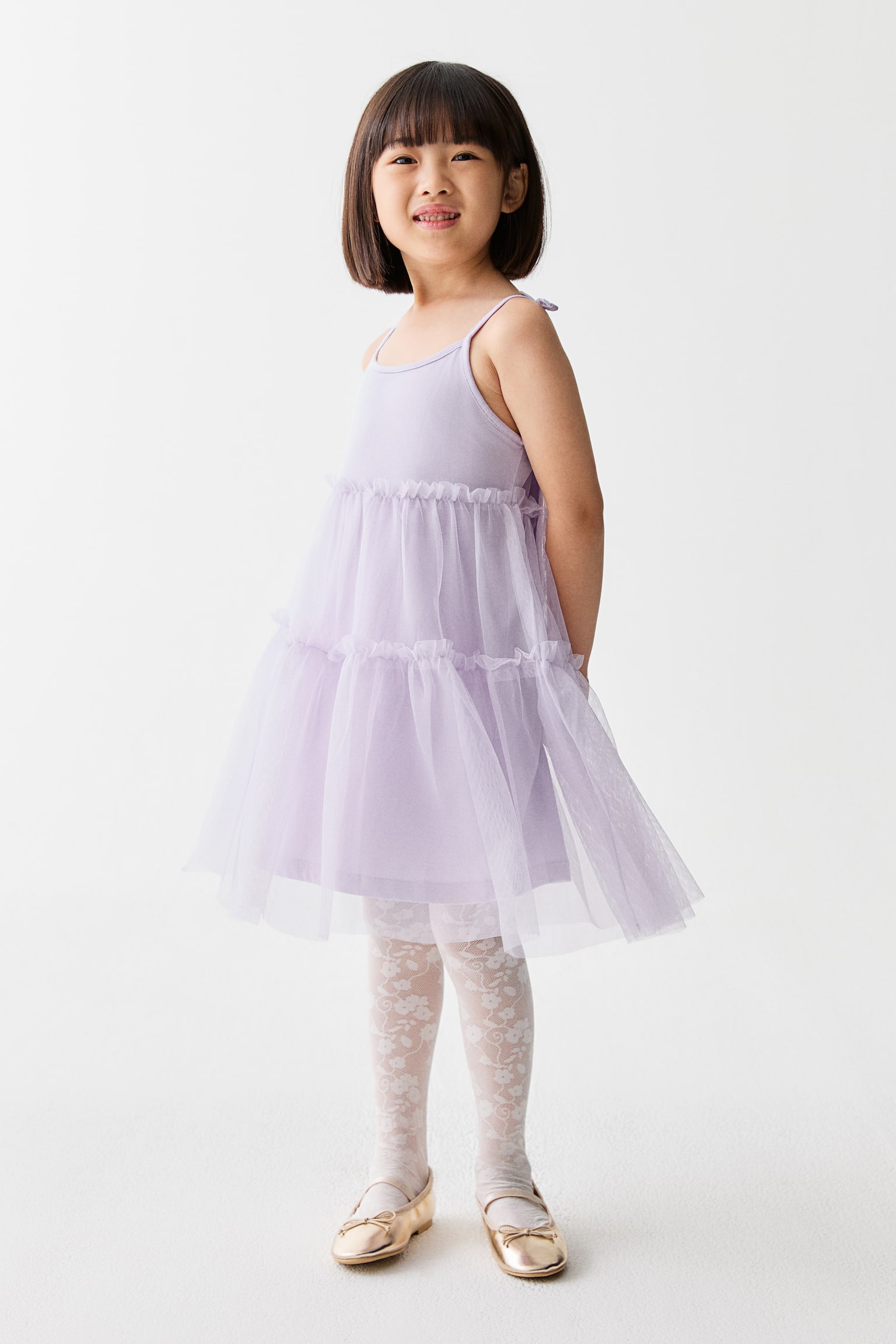薄紗裙洋裝 - 淺紫色/白色 - 5