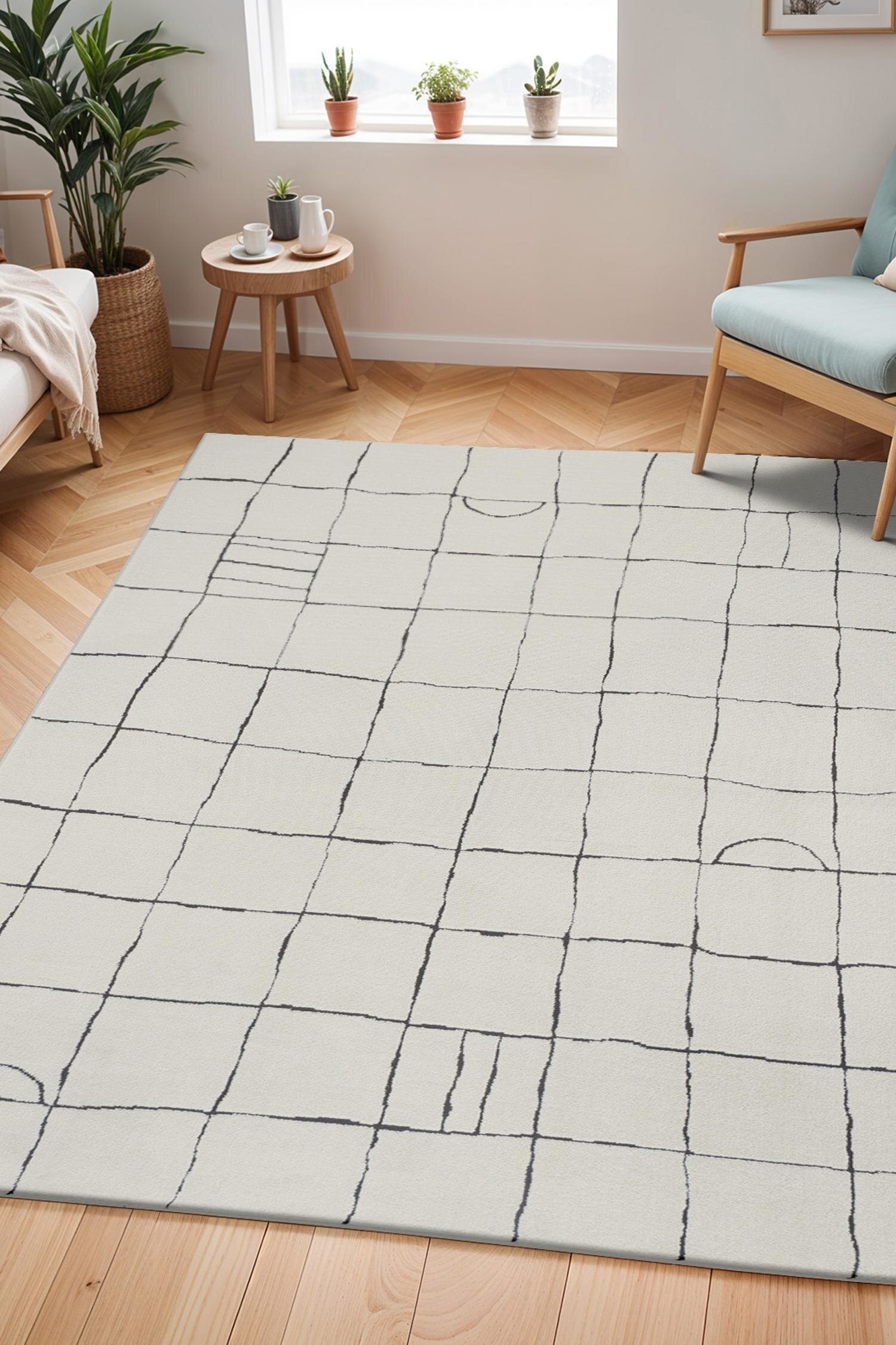 Scandi Modern High Pile Area Rug - Ivory/White