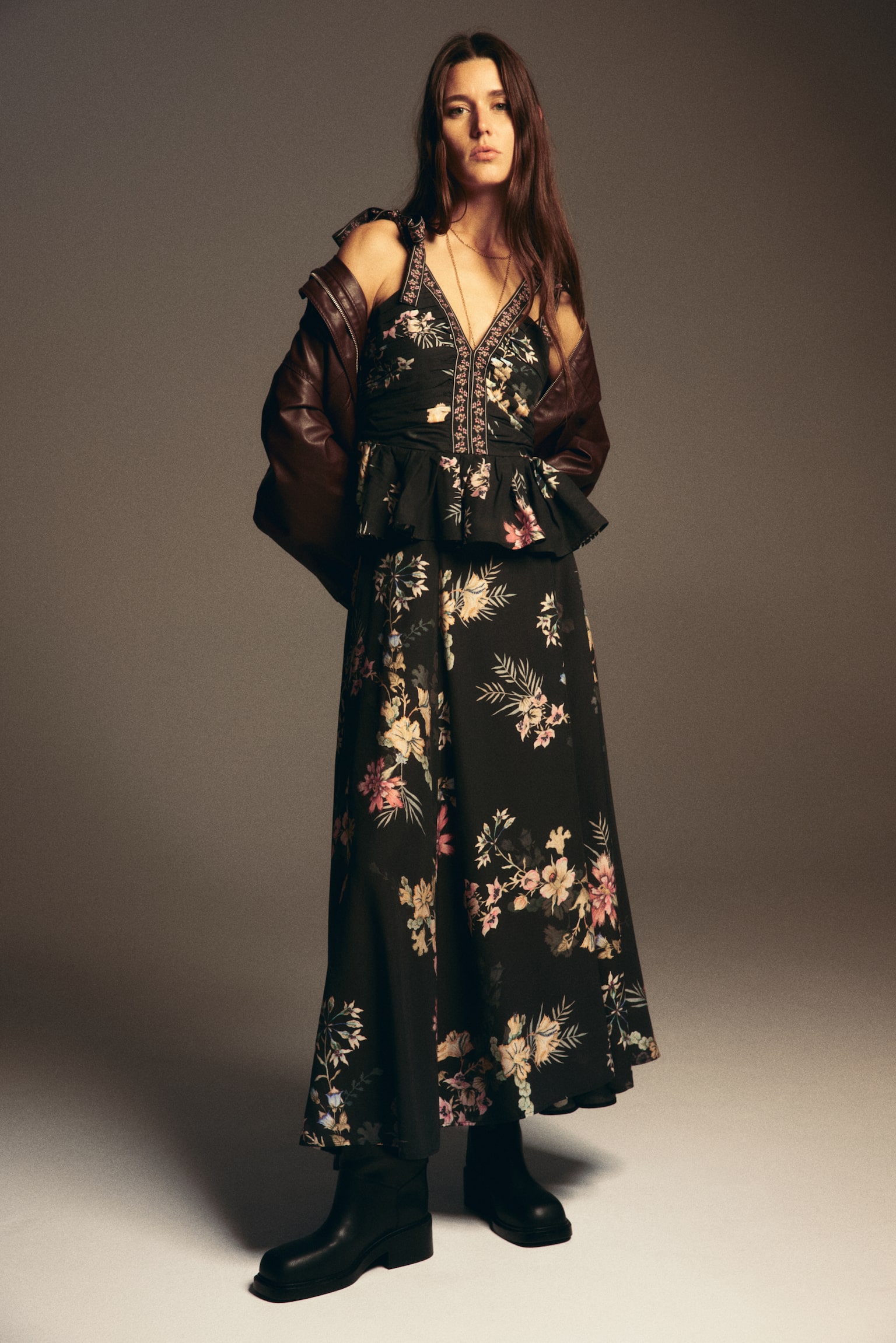 Loose-fit maxi skirt - Black/Floral - 6