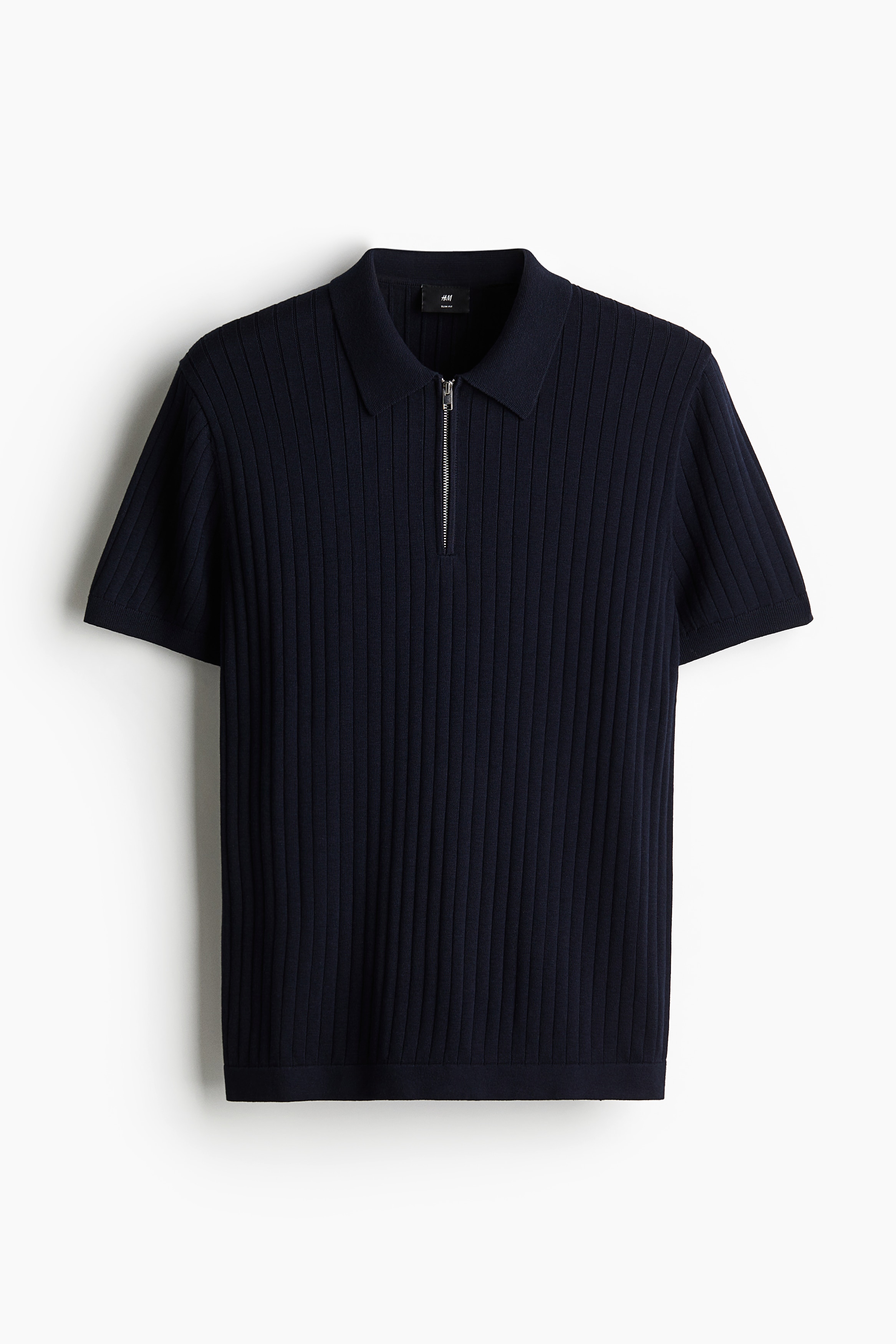 Slim Fit Rib-knit polo shirt - Navy blue/Cream