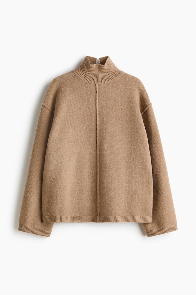 Seam-Detail Mock Turtleneck Sweater - Dark beige/Cream/Dark gray melange/Golden olive/Red - 1