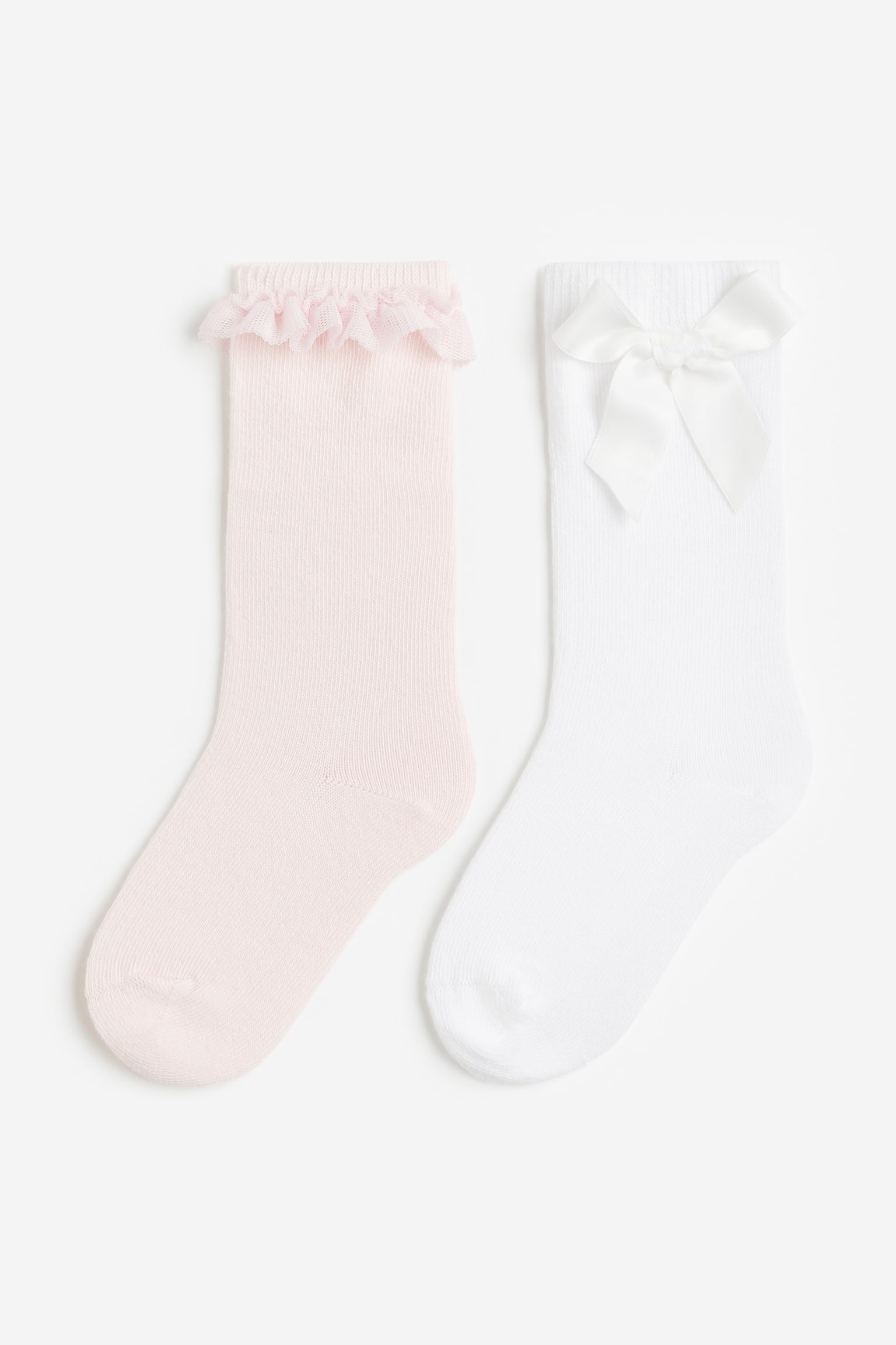 2-pack Knee Socks - Light pink/White/Light grey marle/White - 1