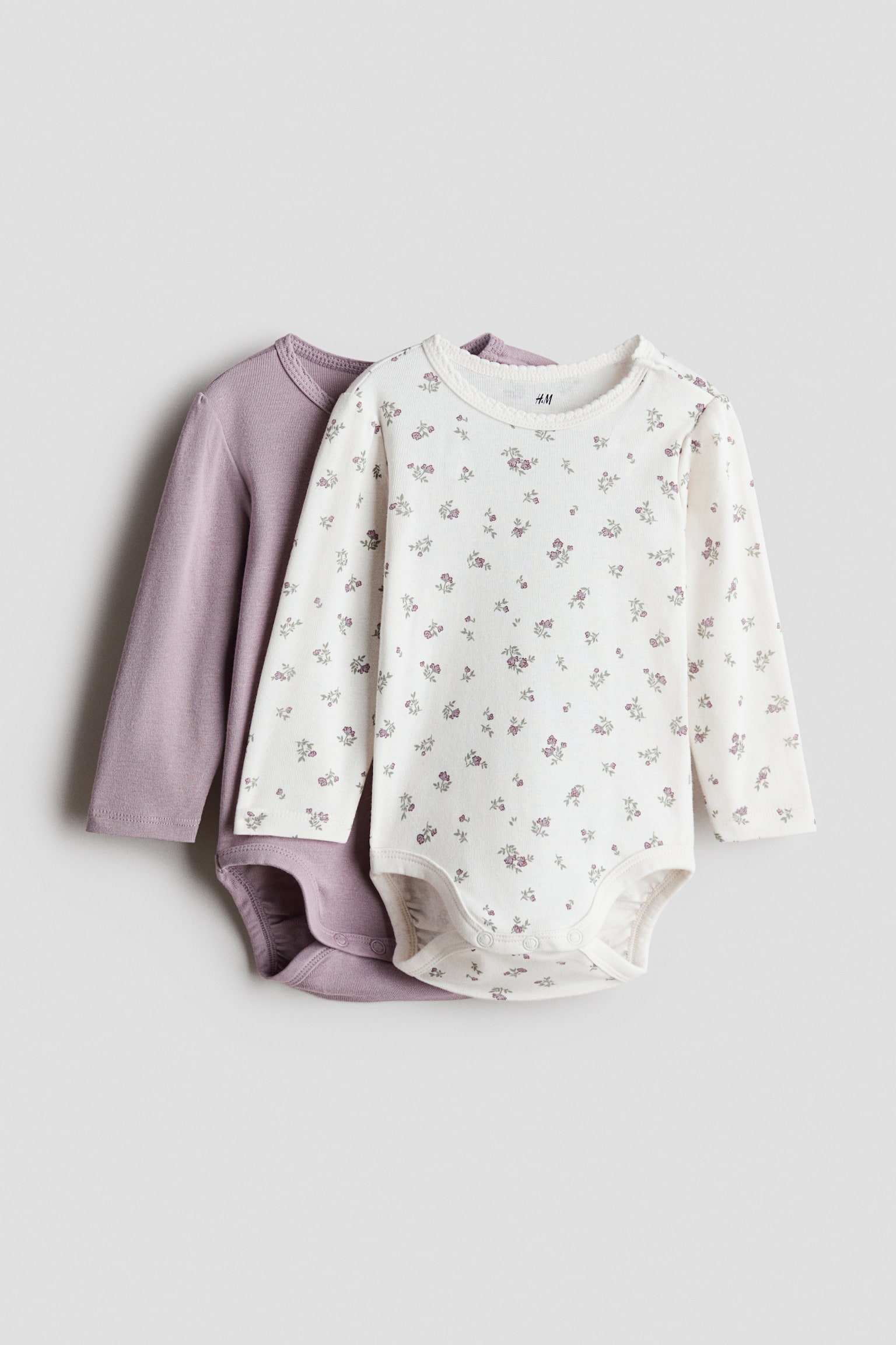 2-pack cotton bodysuits - Purple/Floral/Light pink/Hearts