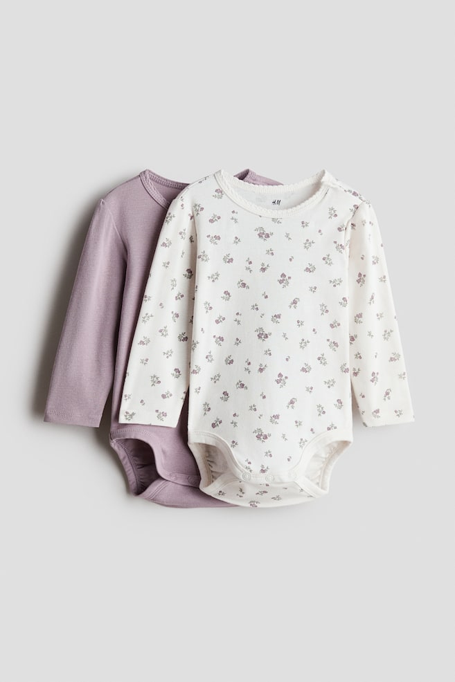 2-pack cotton bodysuits - Purple/Floral/Light pink/Hearts/Light pink/Hearts - 1