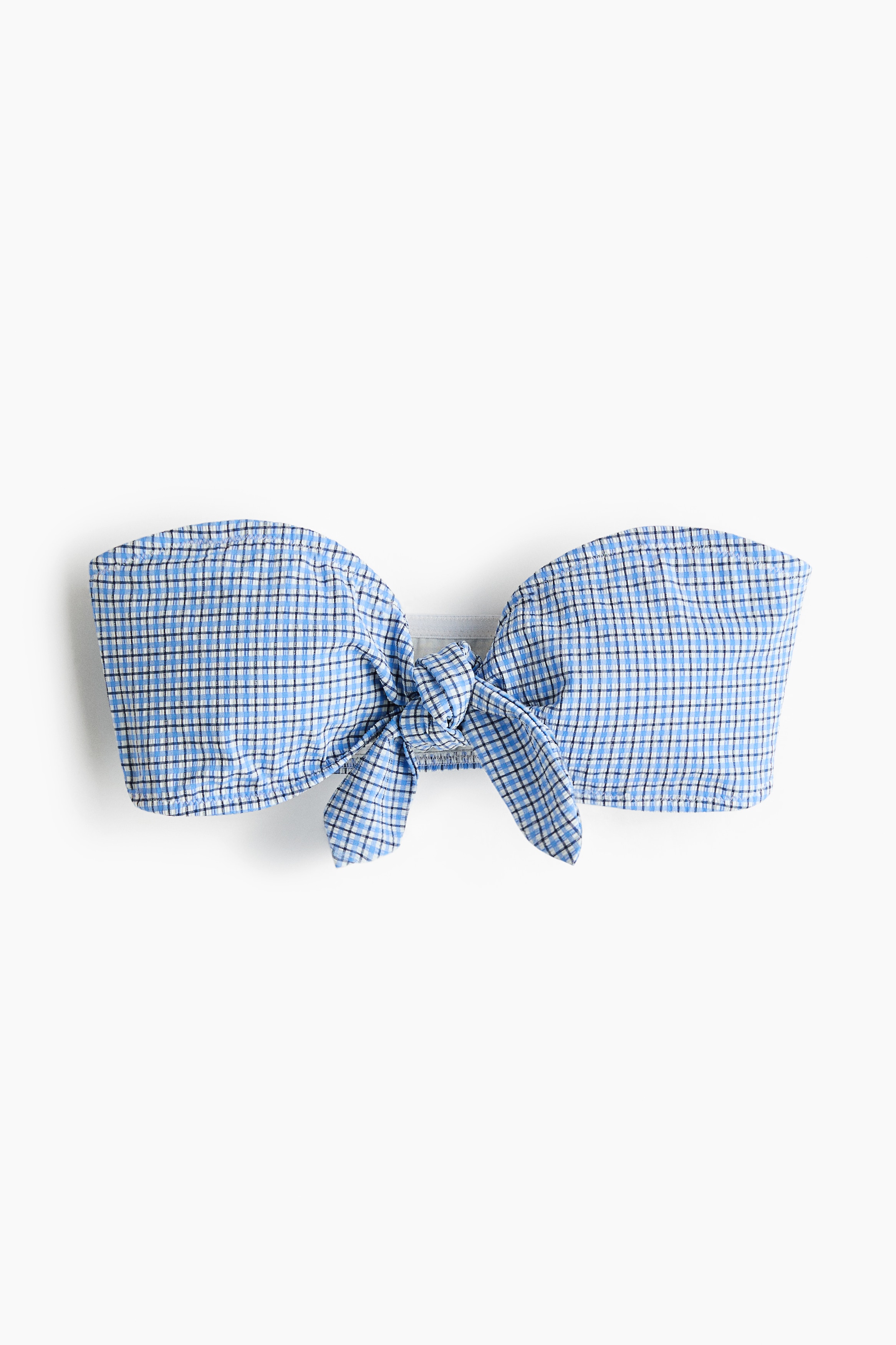 Haut de maillot bandeau paddé - Bleu clair/carreaux/Rose corail