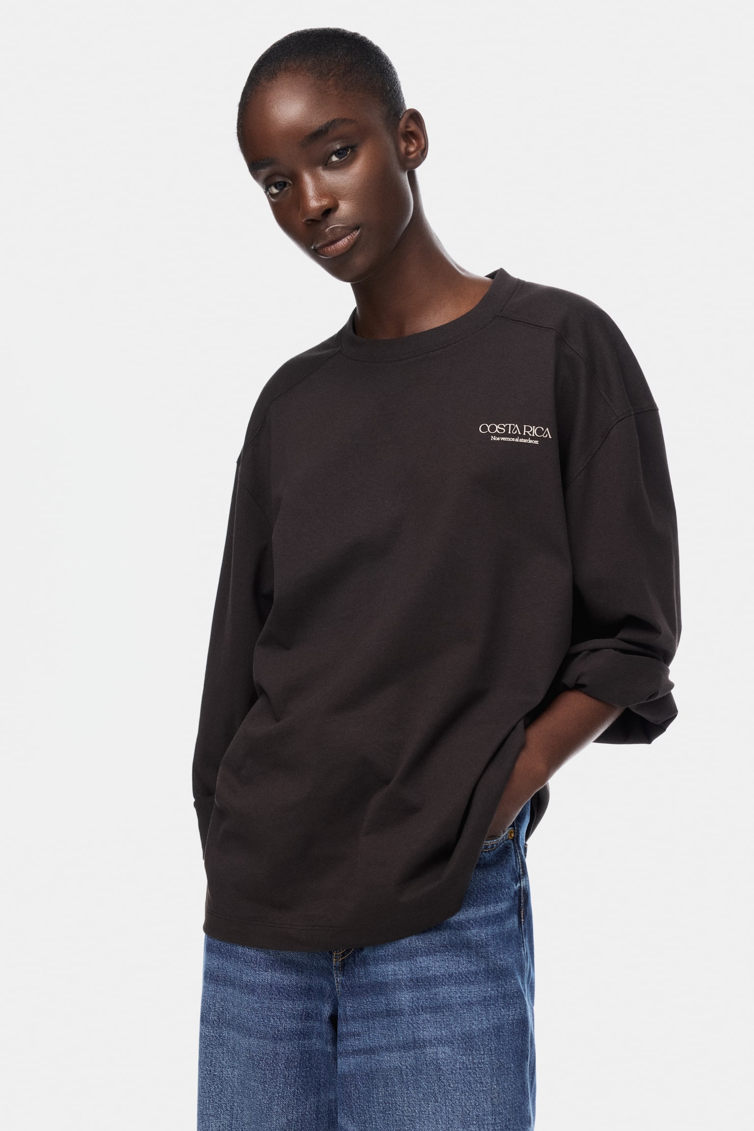 Playera oversized de punto - Café oscuro/Costa Rica/Gris jaspeado claro/New York - 5